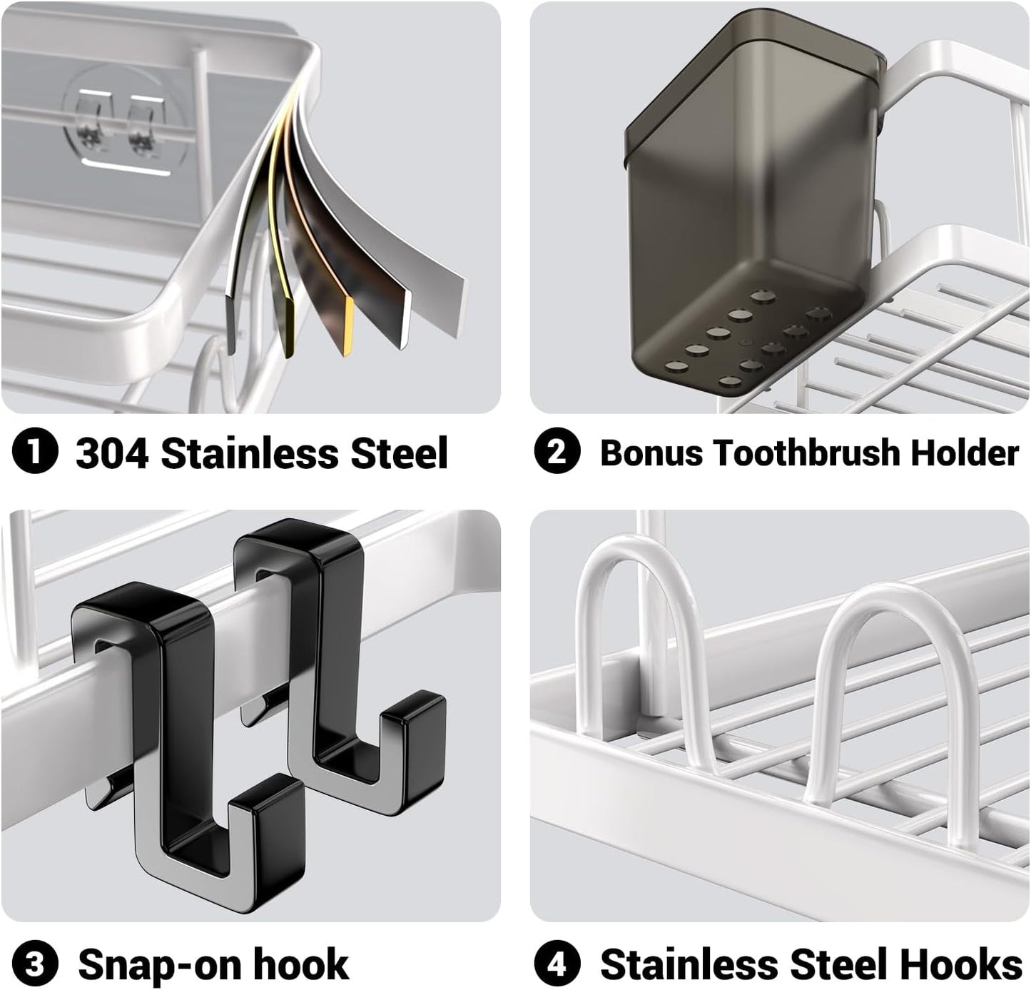 **AKTECKE Shower Caddy | 2-Pack Corner Organizer Shelf - No-Drill Stainless Steel Bathroom Storage with Hooks**