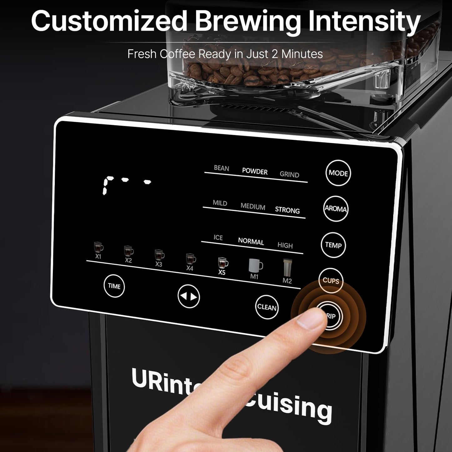 URintells Cuising Coffee Maker with Grinder, 22OZ Drip Coffee Maker with Glass Carafe and Removable Filter, Programmable Hot and Cold Bean to Cup Coffee Machine with Timer, Auto Shut Off