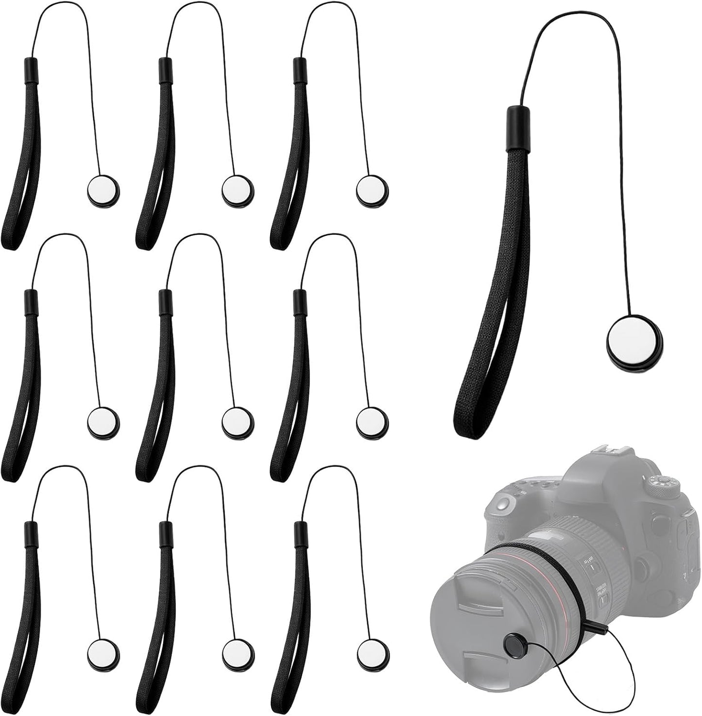 Xinjoduz 10 Pack Camera Lens Cap Leash, Lenses Cap Keeper Tether with Elastic String, Lens Caps Holder Compatible