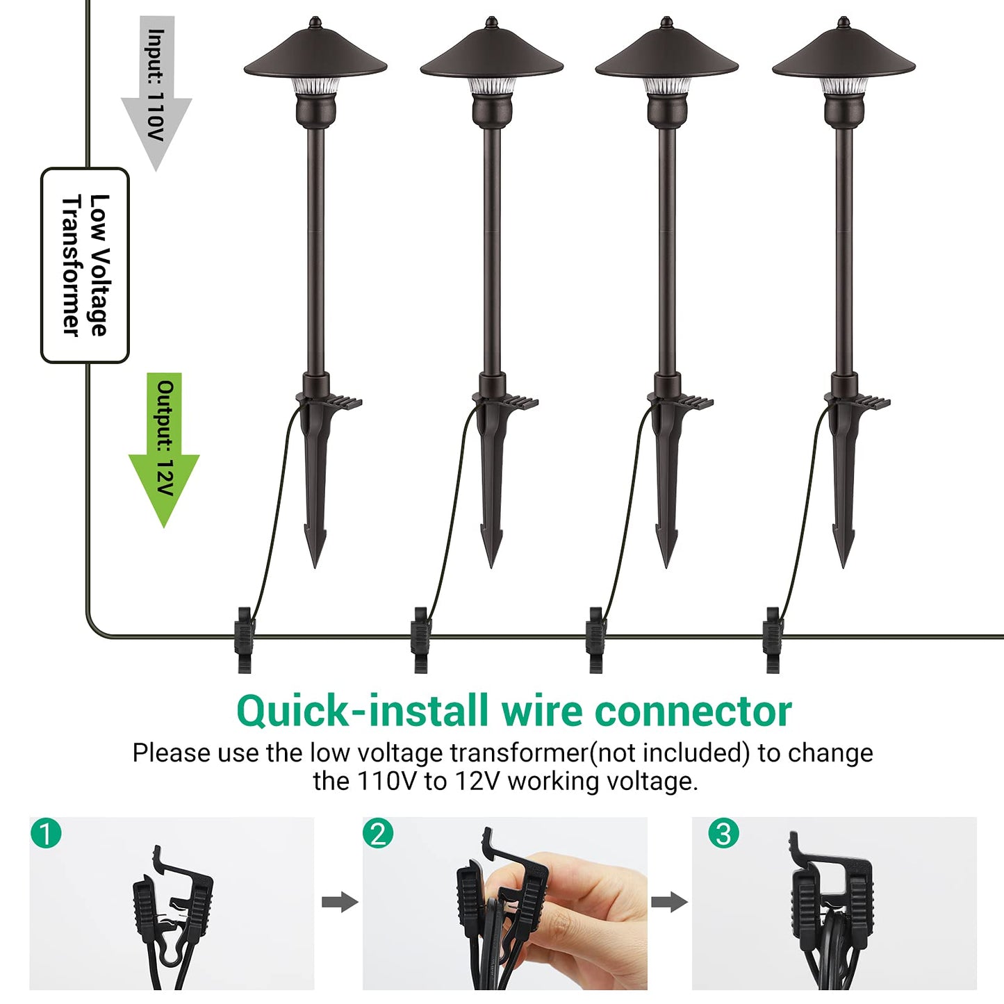 EDISHINE Low Voltage Landscape Lighting, 3W 150 LM, 3000K, Aluminum, Black, Model HGSL06A, Waterproof, Outdoor Pathway Lights