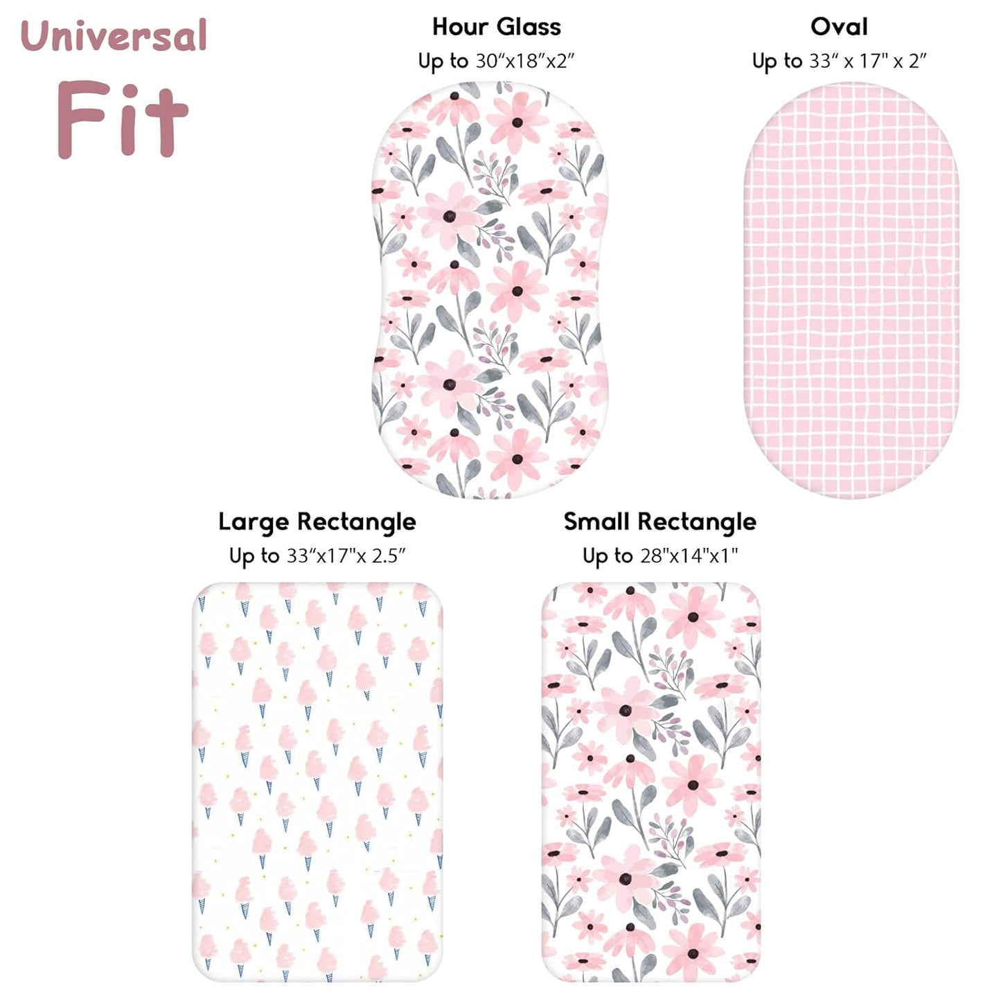 Yoofoss Bassinet Sheets - 3-Pack Fitted Sheets for Halo Bassinest | Soft & Breathable (Pink & Floral)