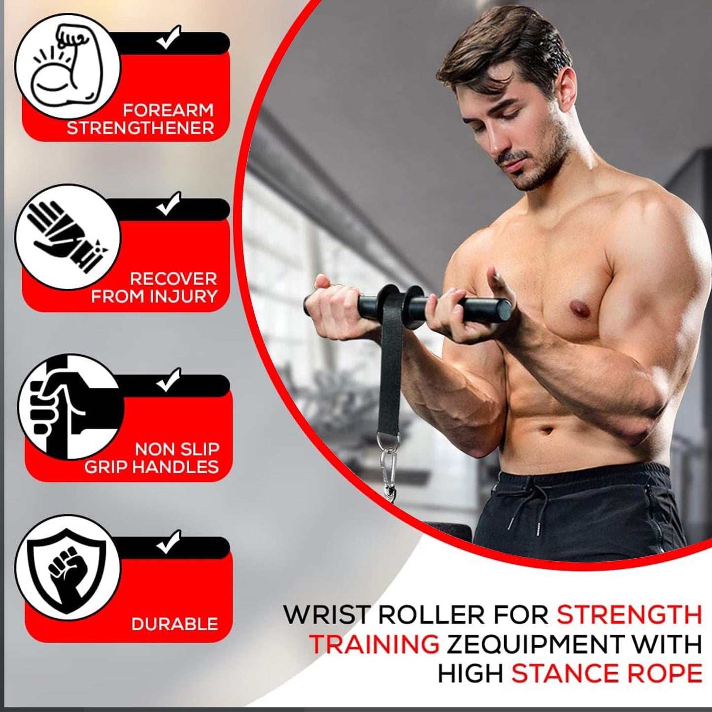 Forearm Blaster Roller Anti-Slip Handle Forearm Wrist Exerciser Trainer Strength Equipment Home Gym Must for Exercising Fitness Workout (Strap)