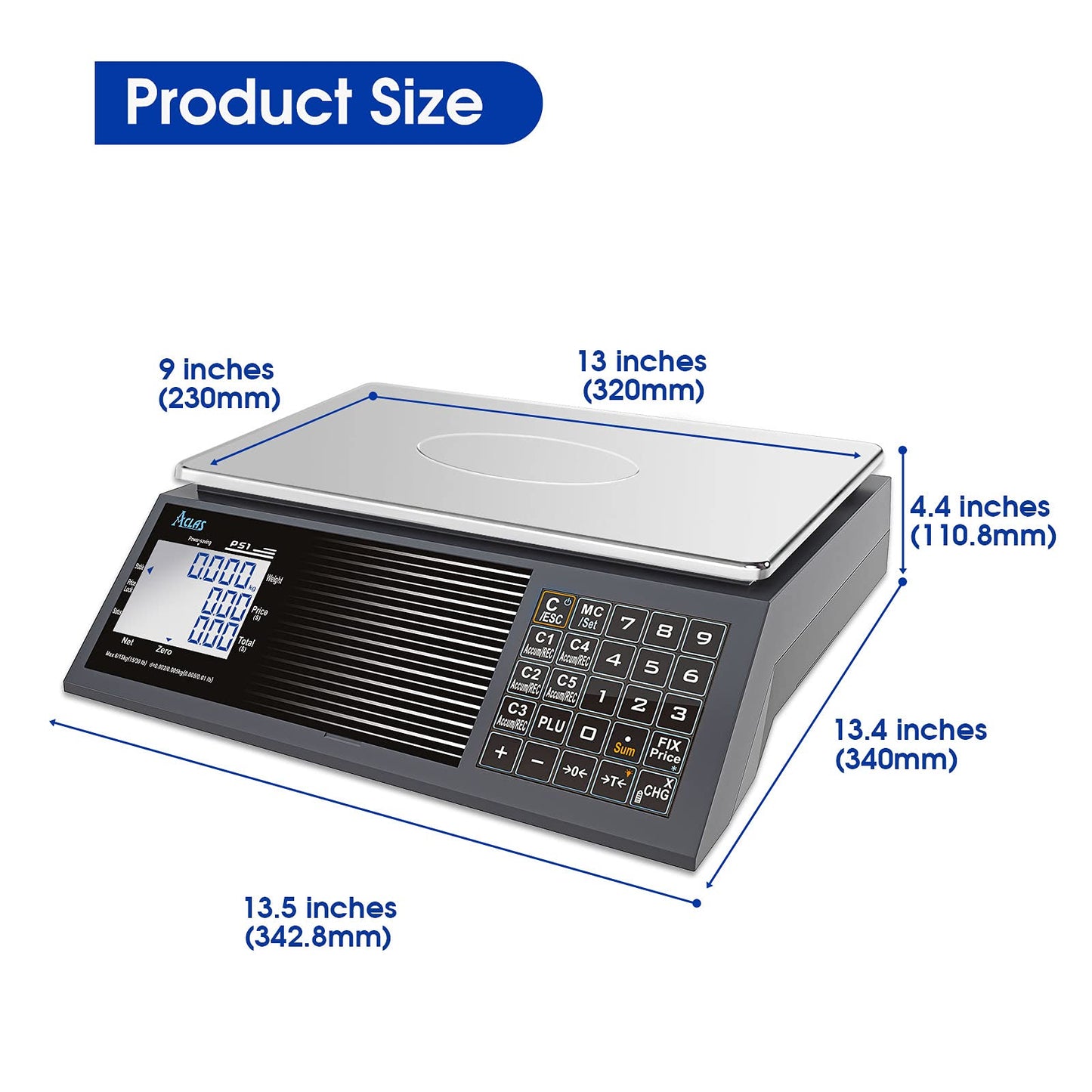 ACLAS Digital Price Computing Scale NTEP Certified Legal for Trade 30lbs 0.01lb Commercial Retail Scales w/LCD Dual Screen Displays for Food, Meat, Deli, Fruit Market Dry Cell Battery Powered