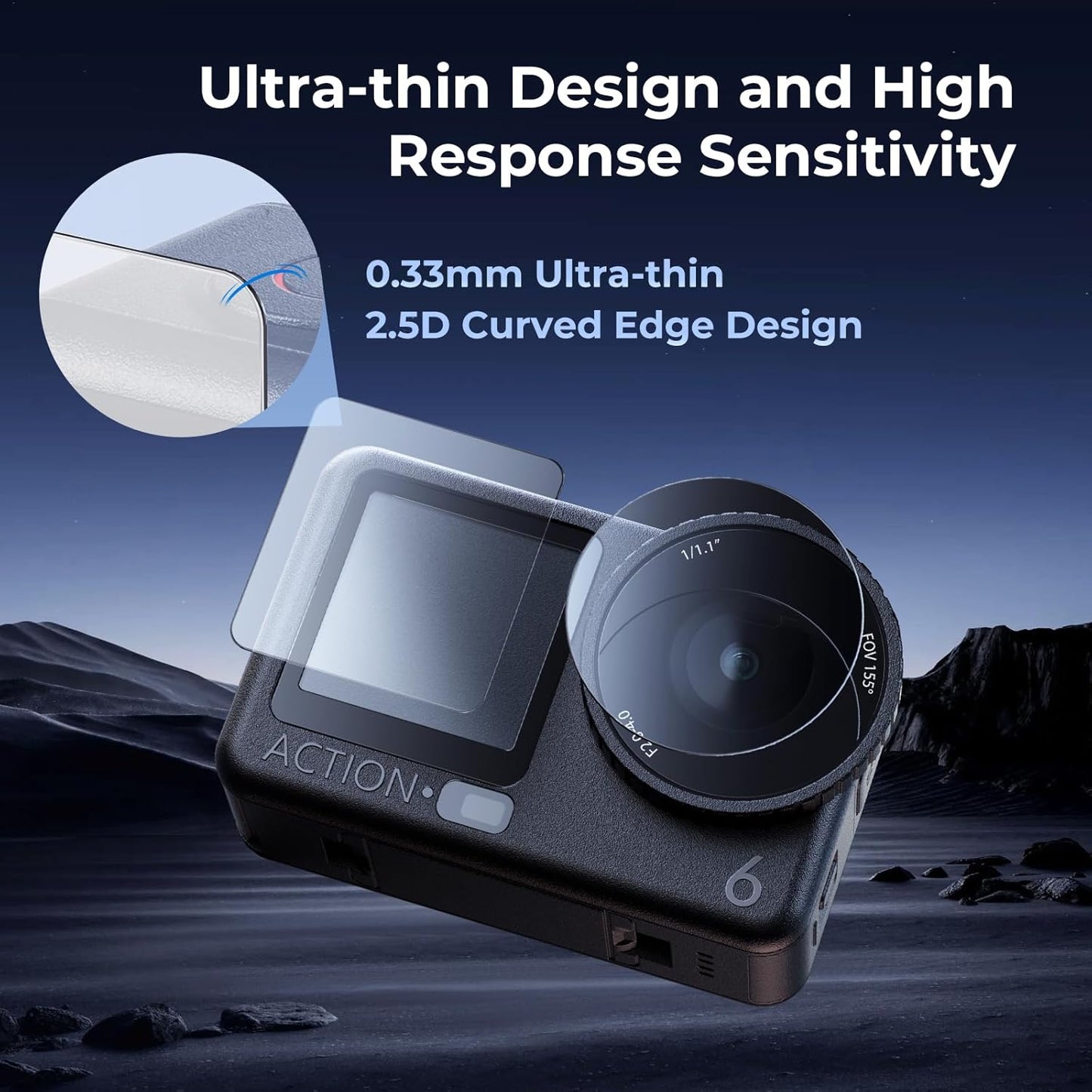 SMALLRIG 6, 5892 Screen Protector Kit, Tempered Glass Screen Protector for DJI Osmo Action Ultra-Thin and Durable