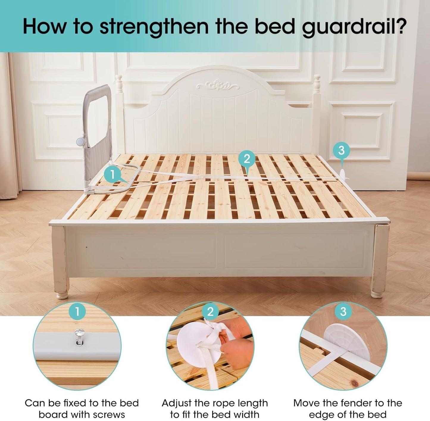 NUTIKAS Toddler Bed Rail Guard - 47" Extra Tall Safety Side Railing for Twin, Full, Queen Beds