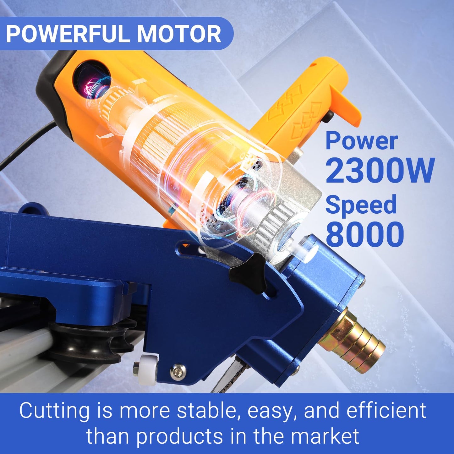 Electric Orbital Tile Cutter, 2300W Angle Grinder 8000RPM, 71" Cutting Length, Wet & Dry Blades, Bevel & Chamfer, Dual 1.05m Tracks with Suction Cups & Clamps, Water Pump & Tool Bag