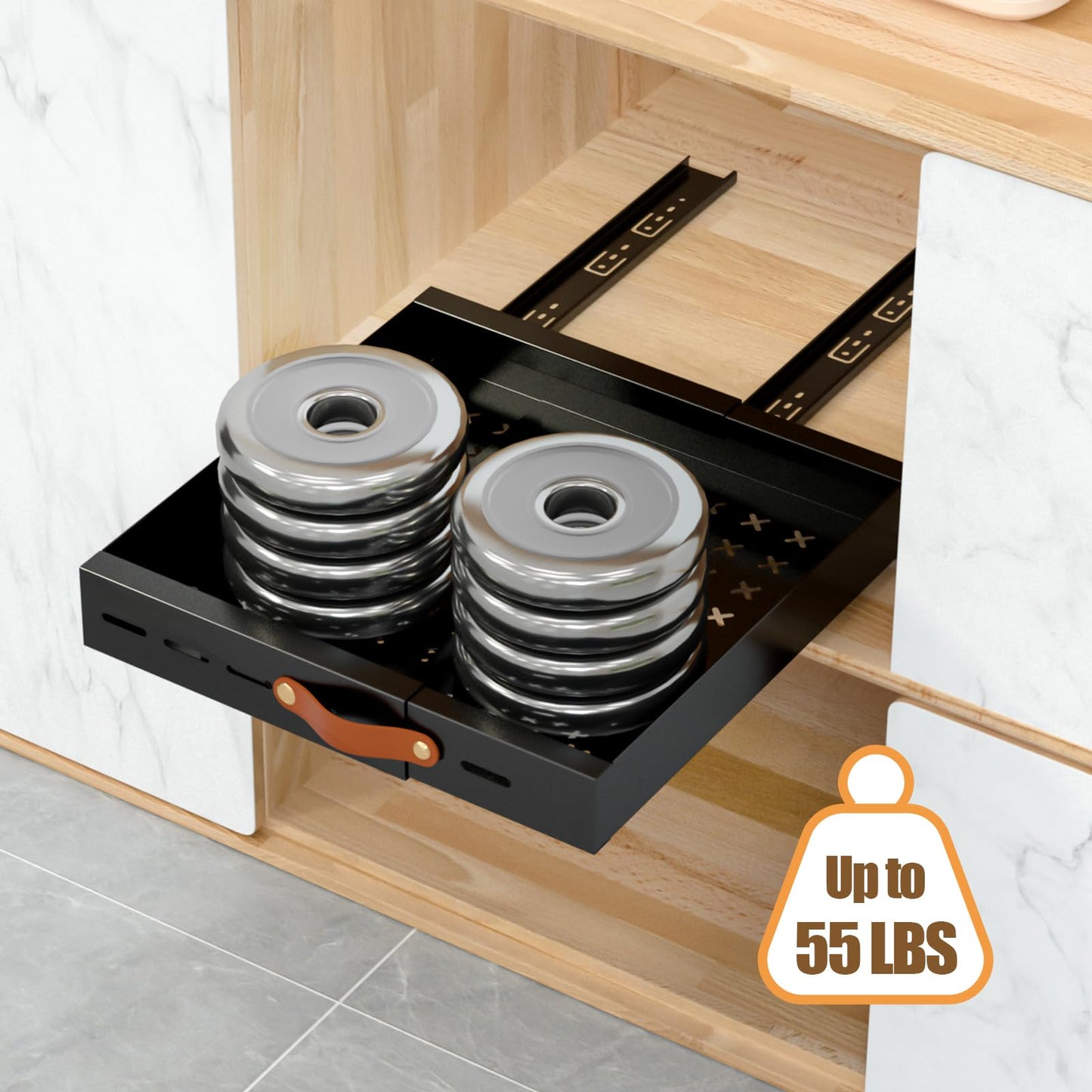 Livofloral Pull Out Cabinet Organizer, Expandable(11.8"-19.7" W) Slide out Drawers for Kitchen Cabinets Fixed with Adhesive Nano Film, Pull out Shelves for Kitchen Pantry Organization, Black, 1 Pack