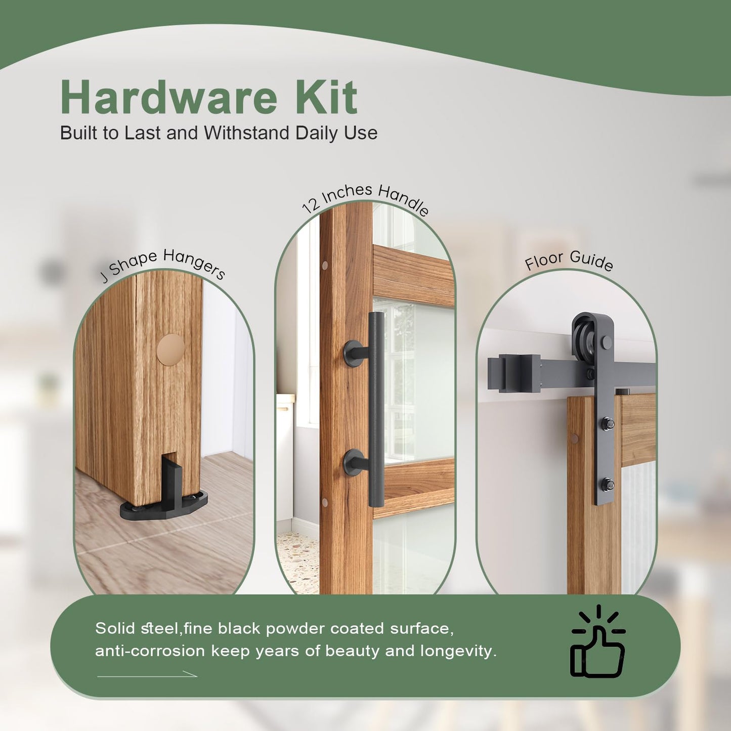 FREDBECK 30in x 80in inch Glass Barn Door with 5.5FT Barn Door Hardware Kit with Handle Included,5-Panel Frosted Glass,Wood Panel,Water-Proof Surface,Need Assembly…