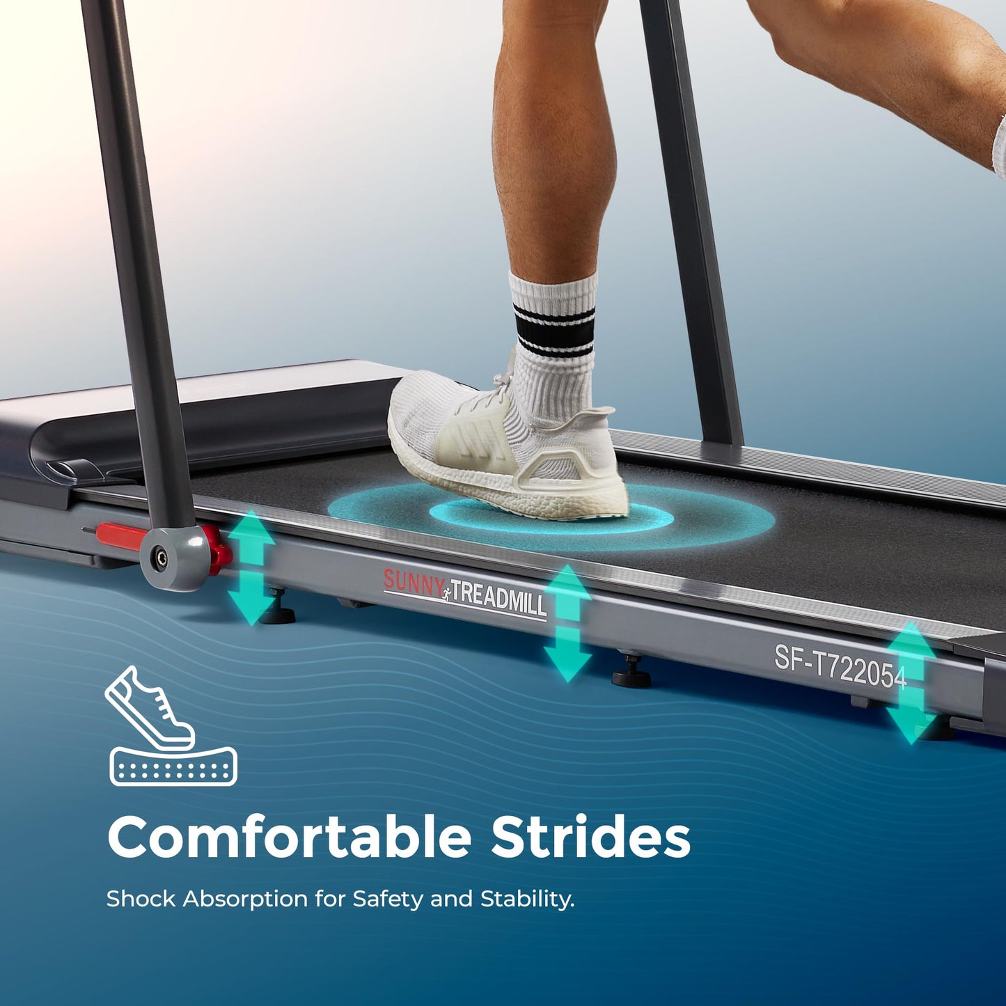 Sunny Health & Fitness Foldable Treadmill with Auto Incline and Shock Absorption, Smart Bluetooth for Home Walking Running, Digital Monitor Pulse Sensors, Compact Space Saving with SunnyFit App