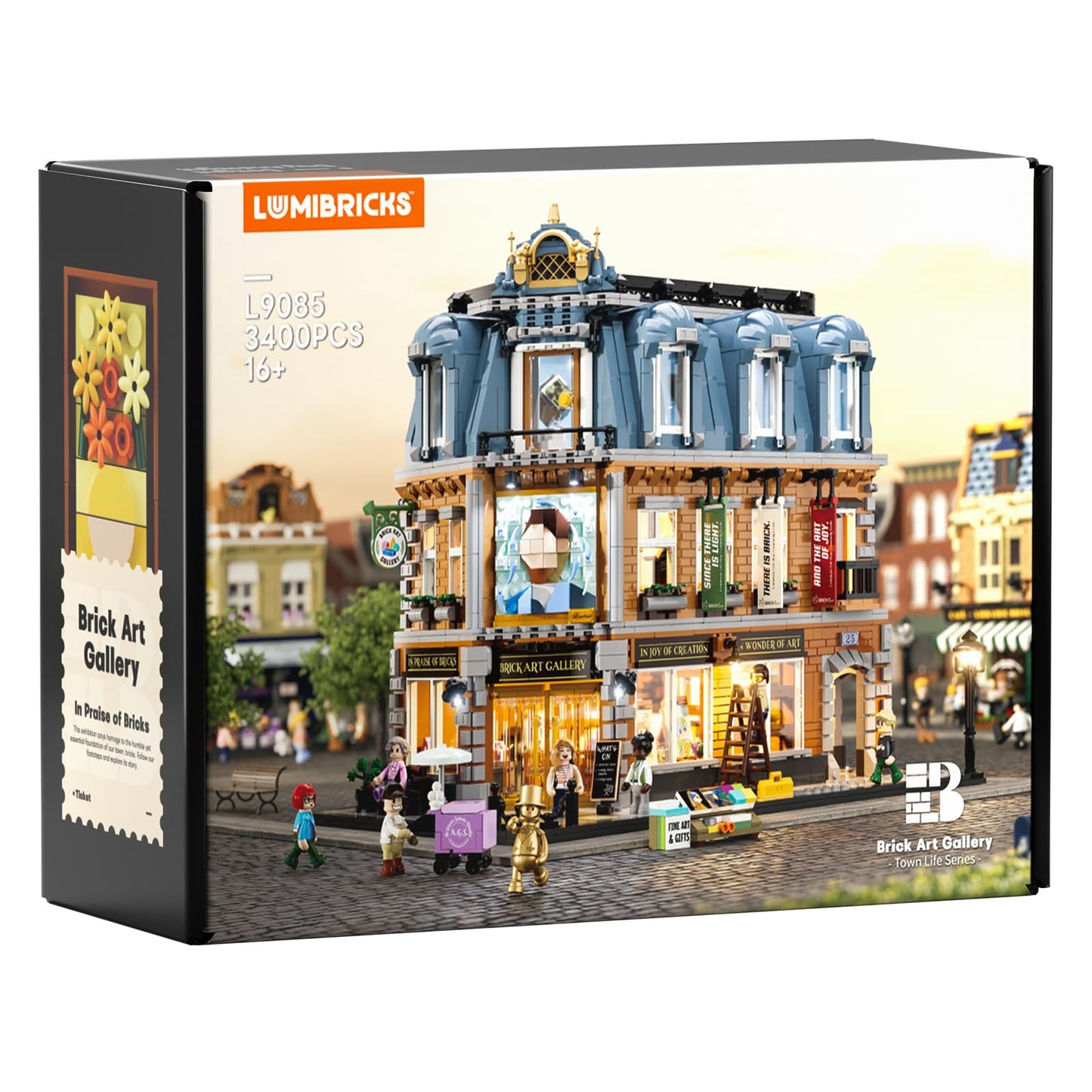 Lumibricks Brick Art Gallery Lighting Building Bricks Set - Town Life City Modular Collection Kit with Minifigures 3400 Pcs for Adults & Teen & Visual Art Lovers