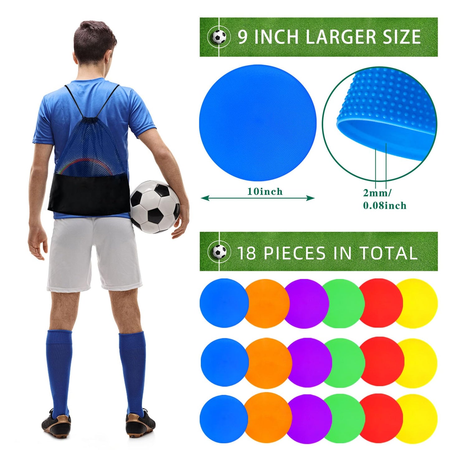 PIKZH 36 Pcs Poly Spot Markers 9 inch Non-Slip Rubber Agility Training Markers Floor Dots Flat Field Cones for Football Basketball Soccer School Exercise Drills Gym Dance Practice