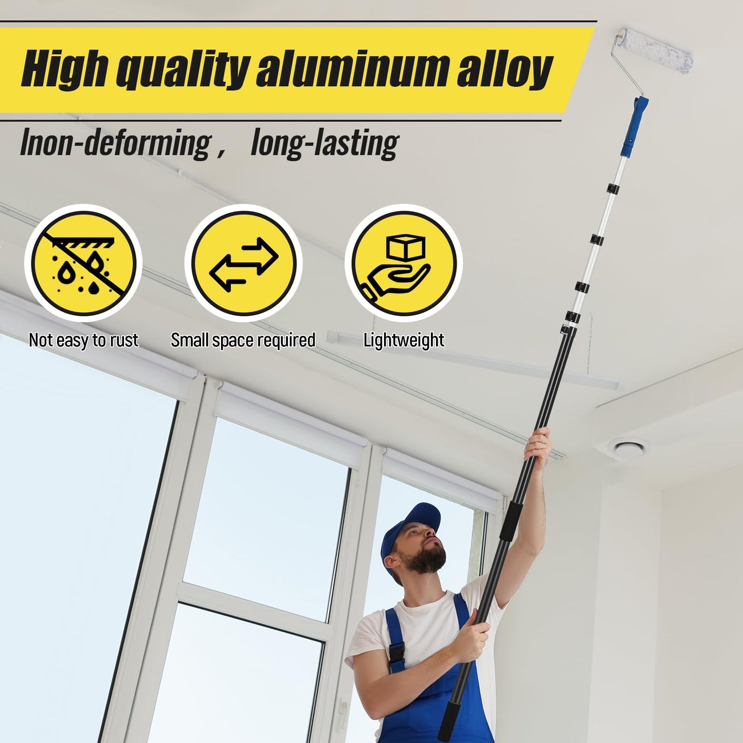 Leriton 7-36 ft Telescopic Extension Pole with Utility Hook, Multi-Purpose Aluminum Pole for Painting, Dusting and New Year Window Cleaning Christmas Lights Installation Without a Ladder (Black)