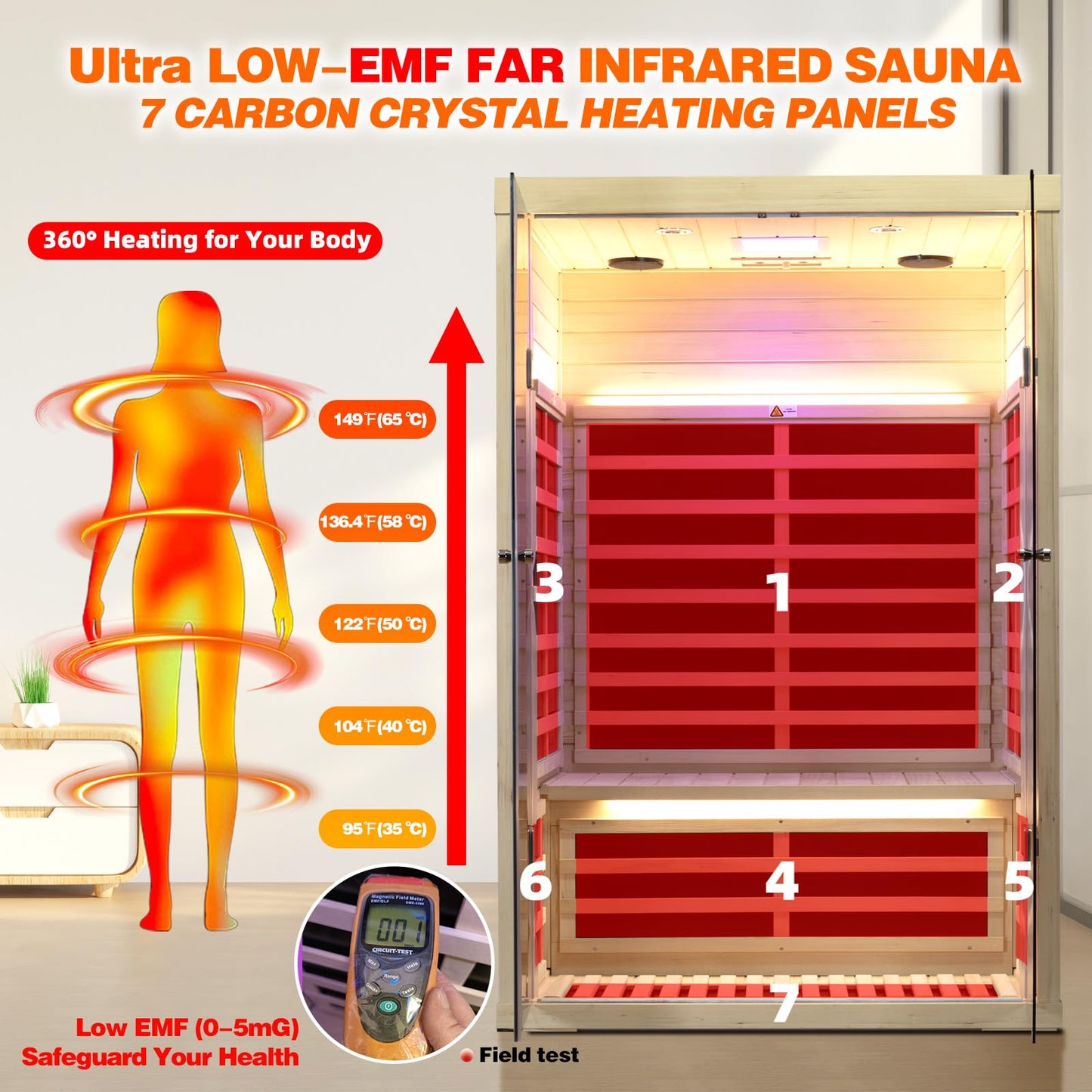 Smart Infrared Sauna 2 Person, 0-5mg Low Emf Far Infrared Sauna for Home, 1780w Indoor Sauna Room with APP & LCD Panel Control , Chromatherapy Light, Bluetooth Speaker, Insulation Cover, Reading Light