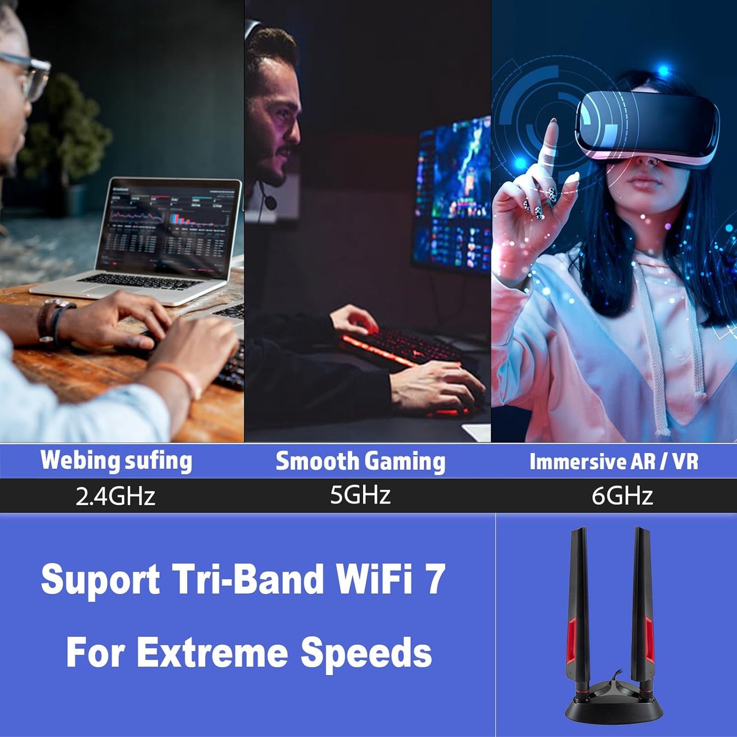 eifagur 7 9dBi 7 WiFi Antenna Magnetic Base Antenna with RP-SMA Male Connector for WiFi Router PC Desktop Computer
