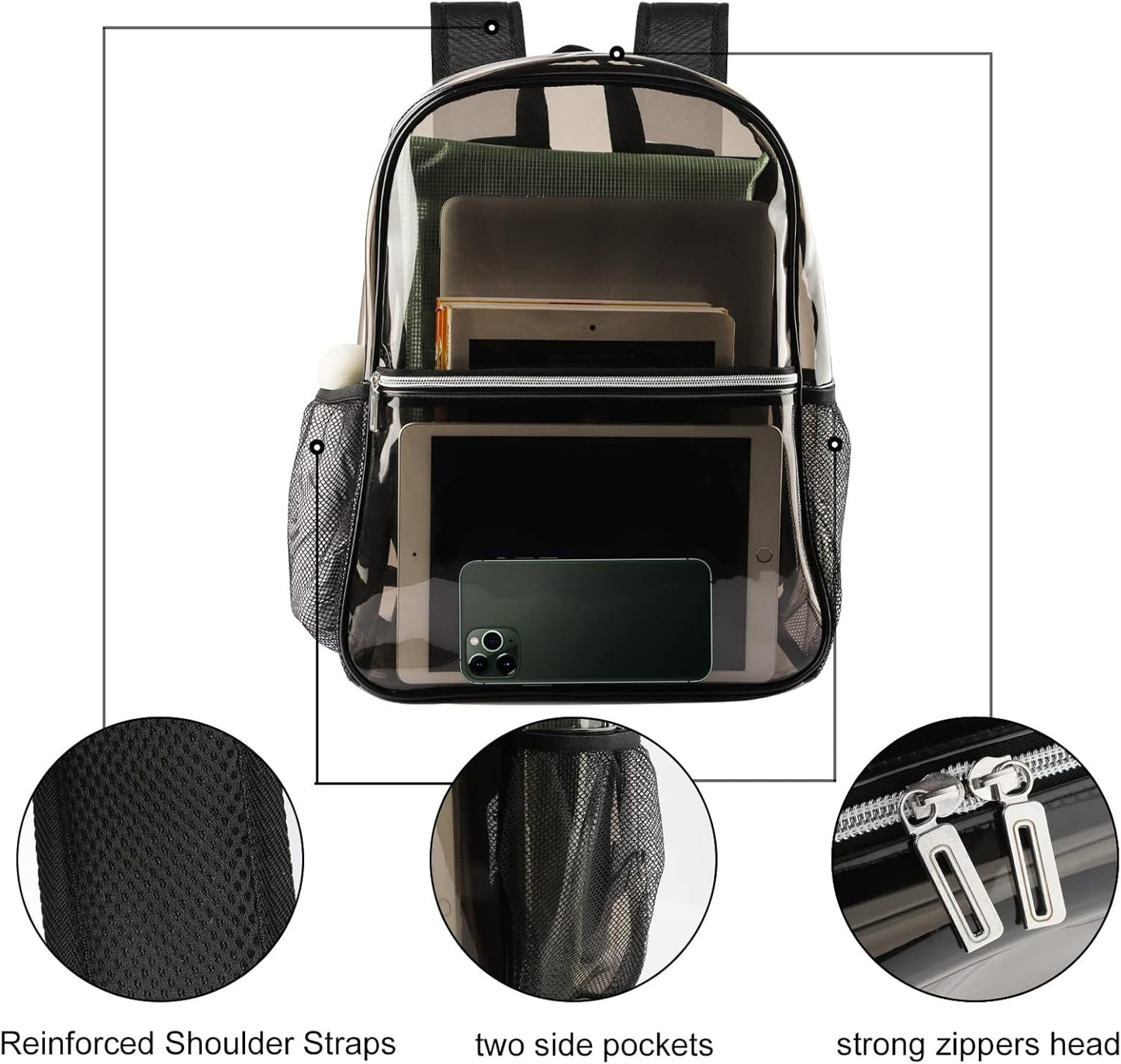 Backpack Backpack Clear Heavy Duty TPU Transparent for Sports,Work,Security Travel.(Black)