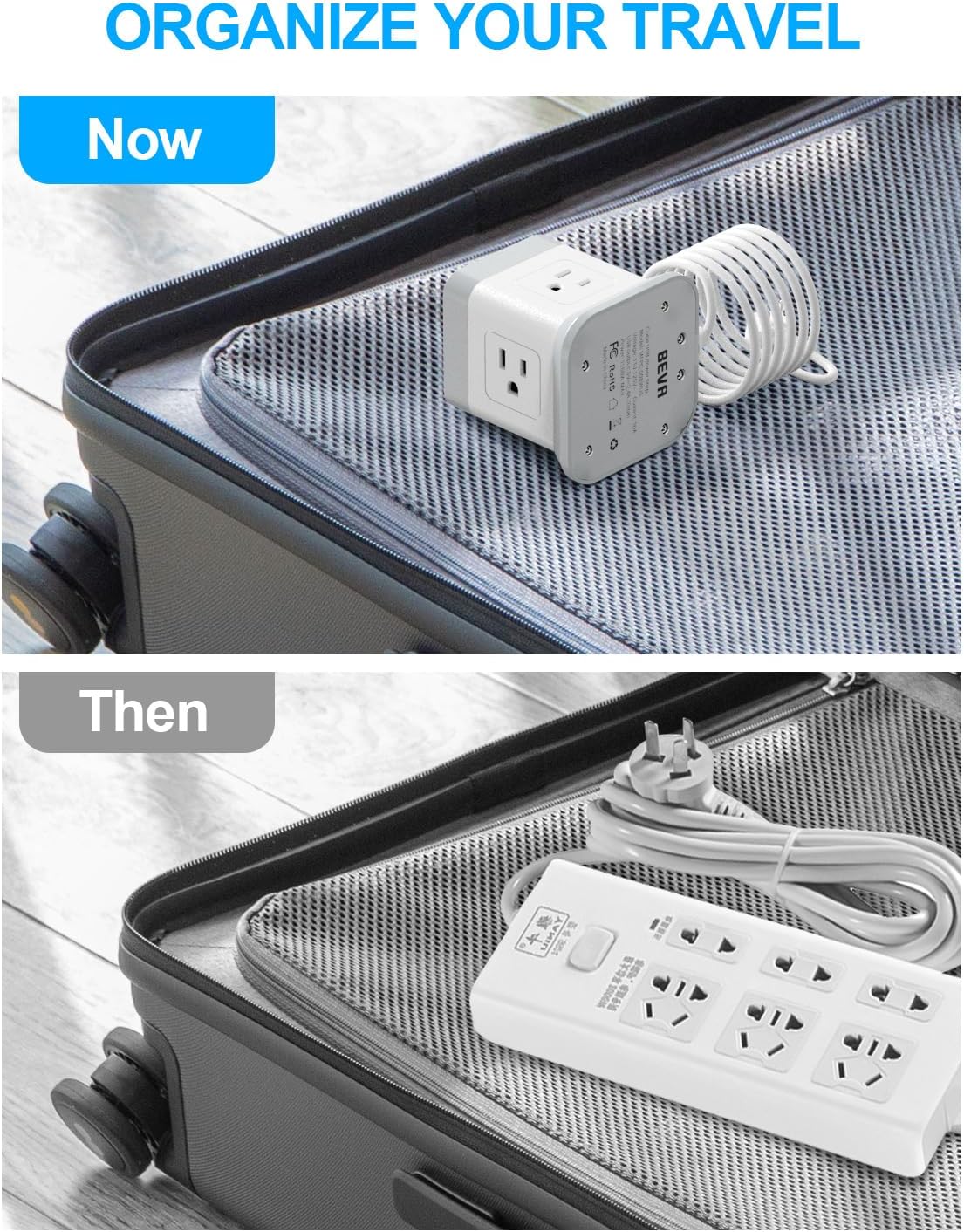 BEVA 5ft 4 3 Power Strip with USB - Long Extension Cord Desktop Charging Station, Power Strip Cube with Outlets and USB