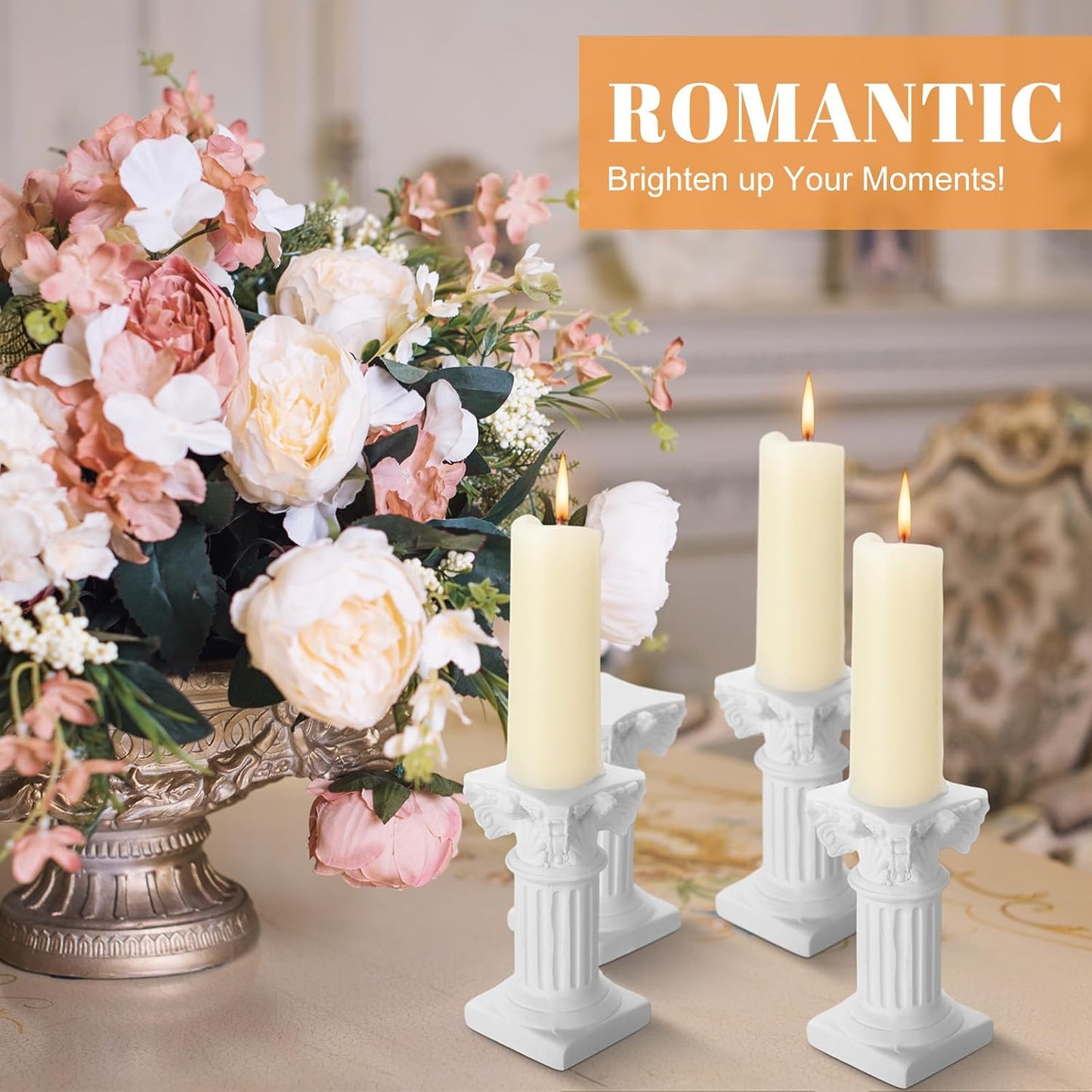 Reallnaive Mini Greek Column Candle Holders - 10 Pcs Resin Pillar Stands for Wedding & Christmas Decor