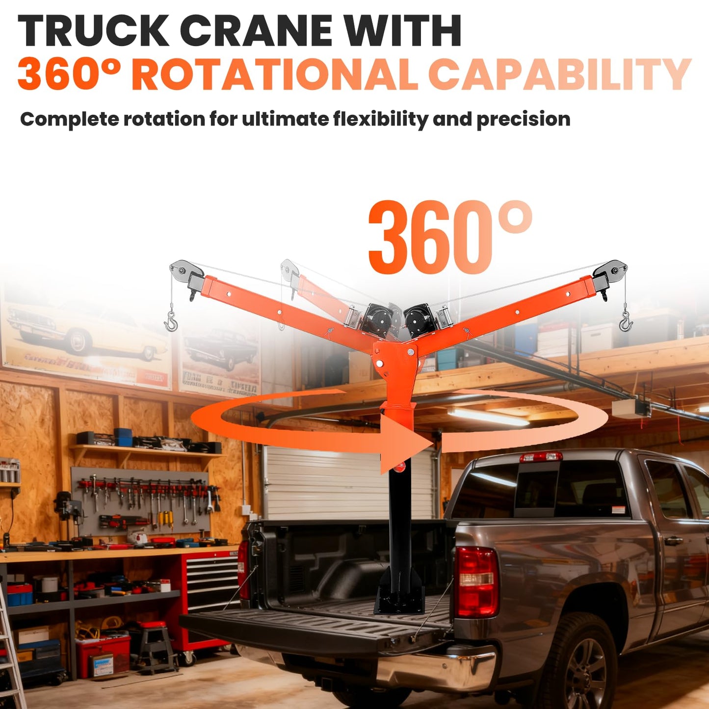 EQUCKKY 1600lbs Electric Pickup Truck Crane & 3500lbs Electric Winch, Folding Truck-Mounted Bed Crane Hoist, 360° Swivel, 3 Adjustable Boom, 12V DC, for Construction Auto Repair Complimentary Returns!
