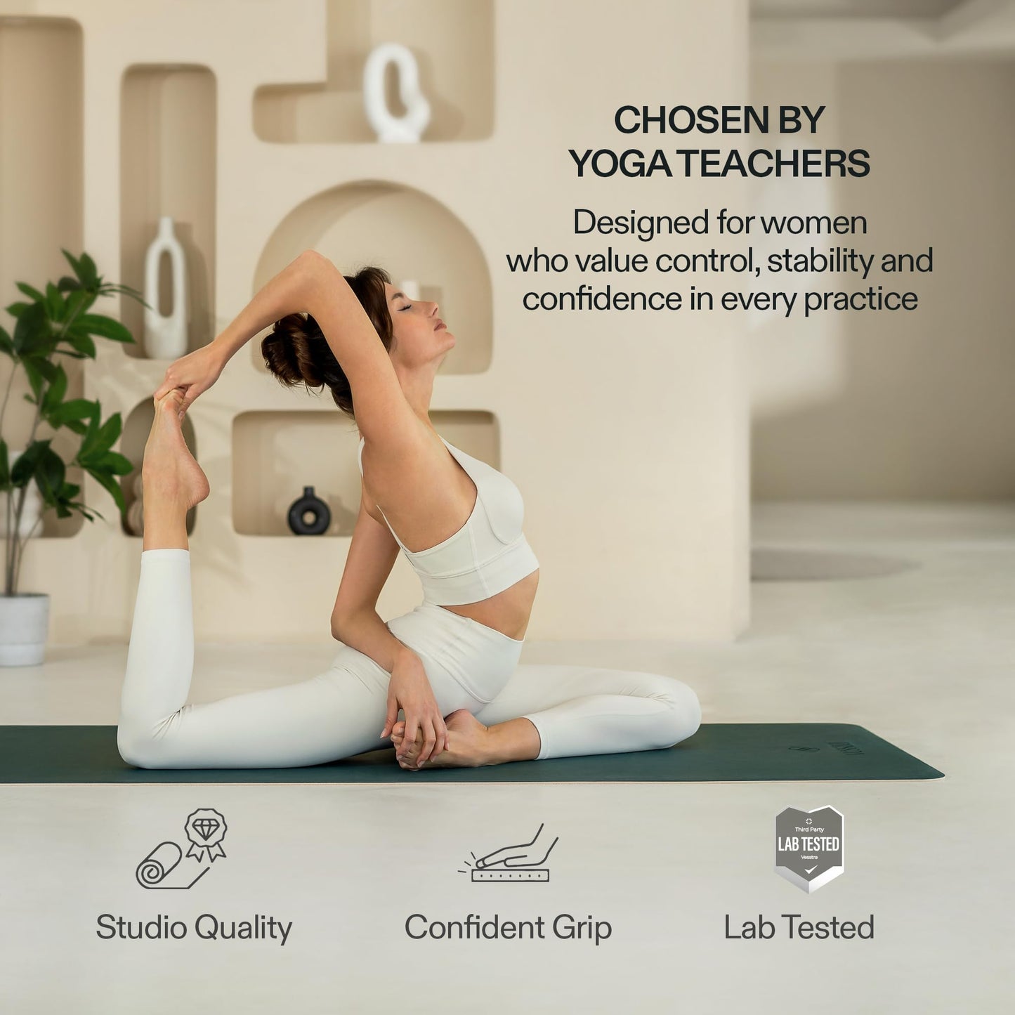 Vesstra Premium Yoga Mat – Sweat-Activated Non-Slip PU Grip I Natural Rubber Base I 4mm for Yoga, Pilates & Workouts