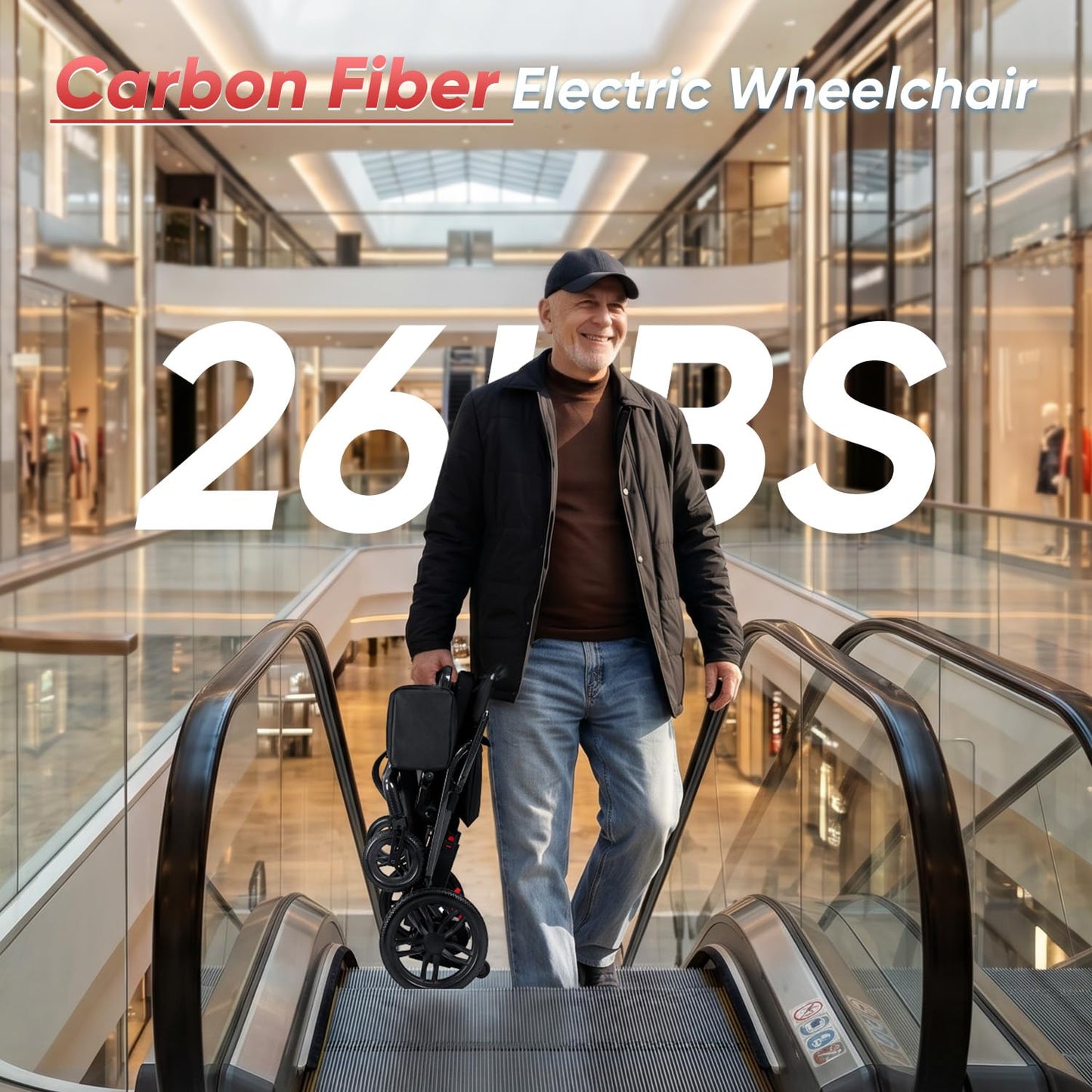 26 lbs Carbon Fiber Electric Wheelchair for Adults, Foldable Powered Wheelchair with Dual Battery & Motor, 22 Miles Range, 300 lbs Capacity, Airline Approved