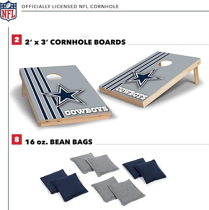 NFL 2' x 3' Solid Wood Cornhole Set with Direct Print HD Team Graphics – Great Gift for Any Football Fan! Bean Bag Toss Family Outdoor Games