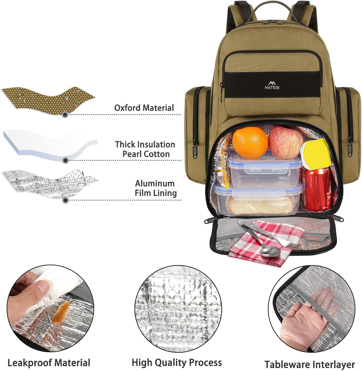Backpack 15.6 Inch Backpack Daypack MATEIN Lunch for Men, Travel Laptop Insulated Cooler Bag Lunch box Rucksack, Extra