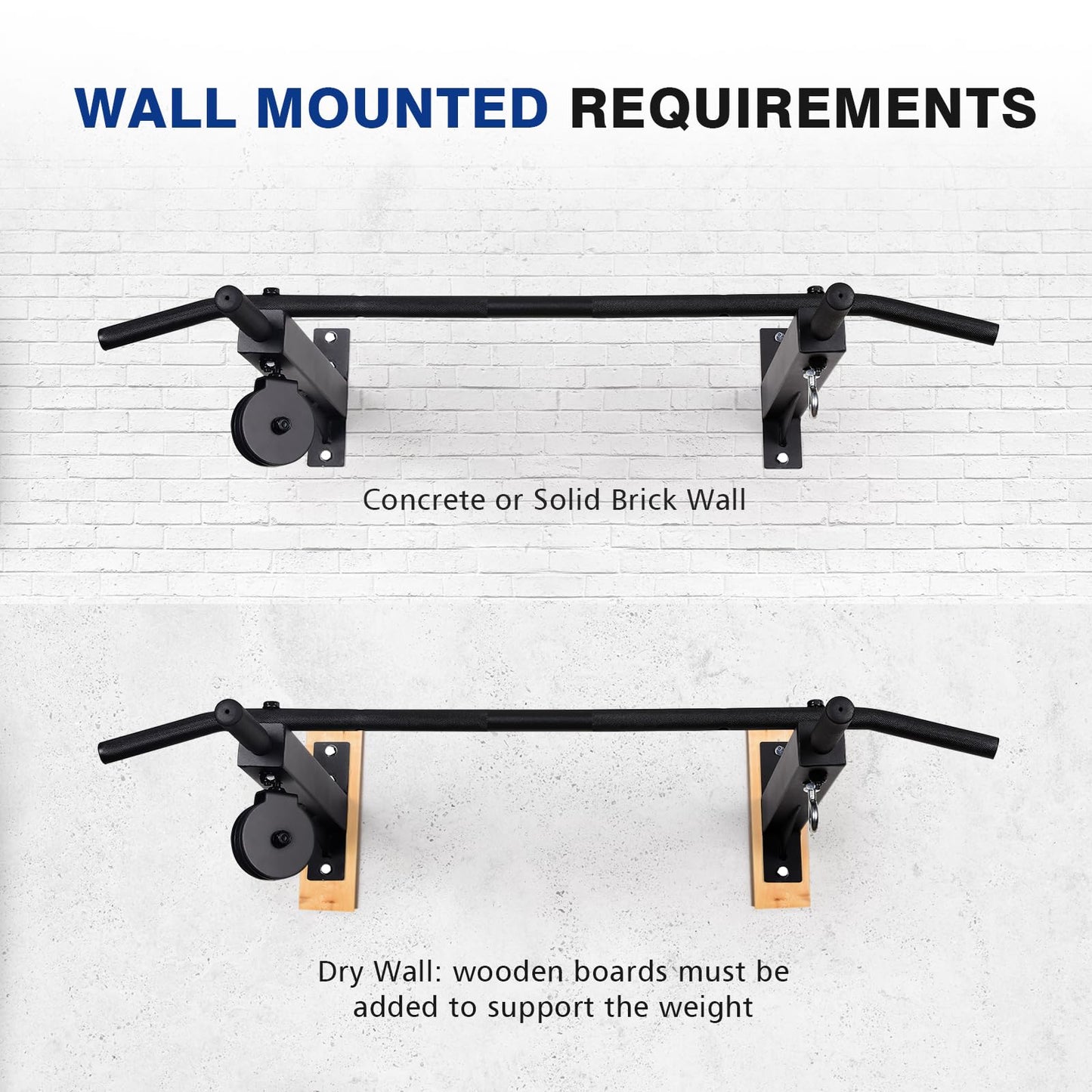 LIONSCOOL Multifunctional Wall Mounted Pull Up Bar with Pulley System (16"/24" APART)