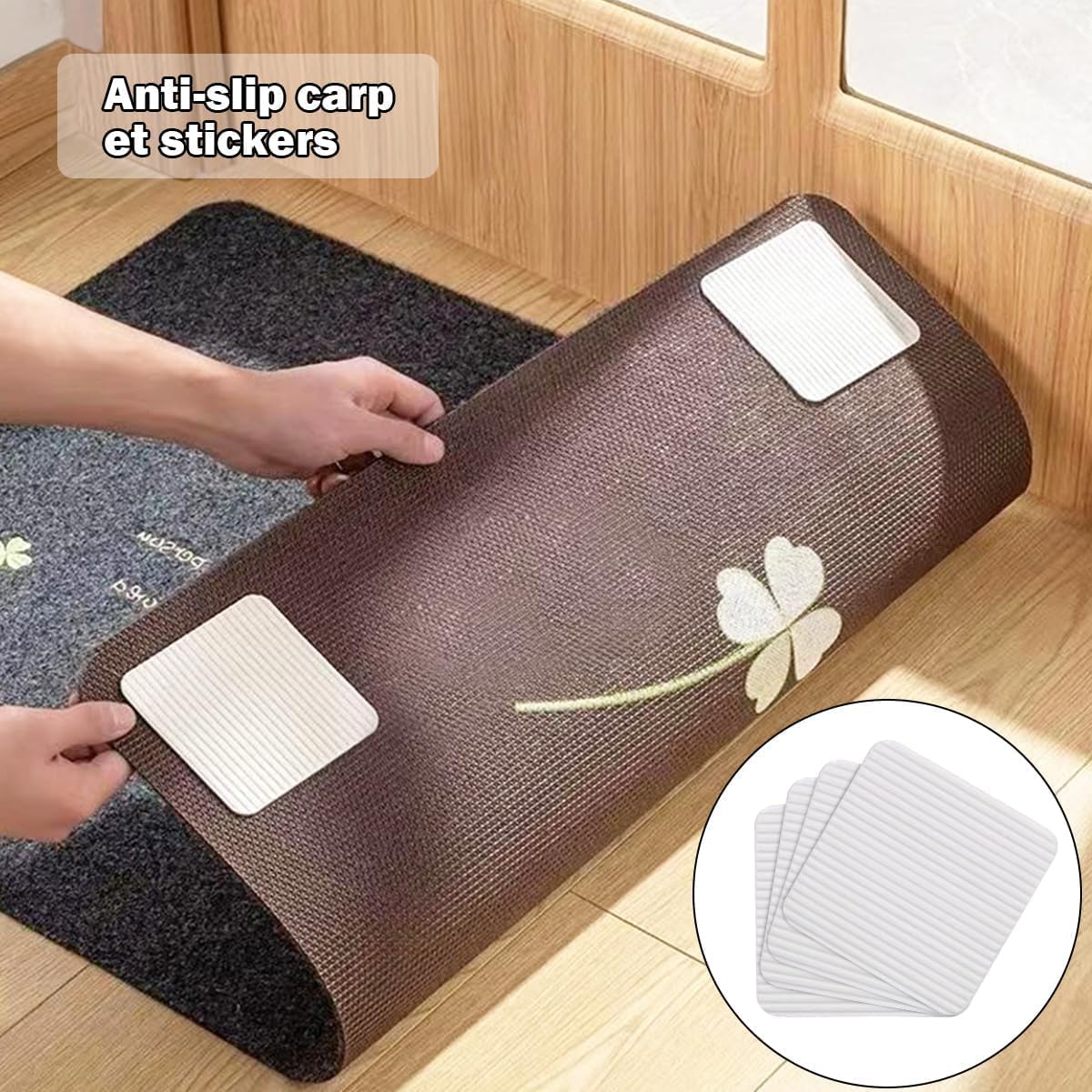 Skiennix Non-Slip Rug Pad Grippers - Double-Sided Carpet Corner Stickers for Hardwood Floors | 4PCS Set