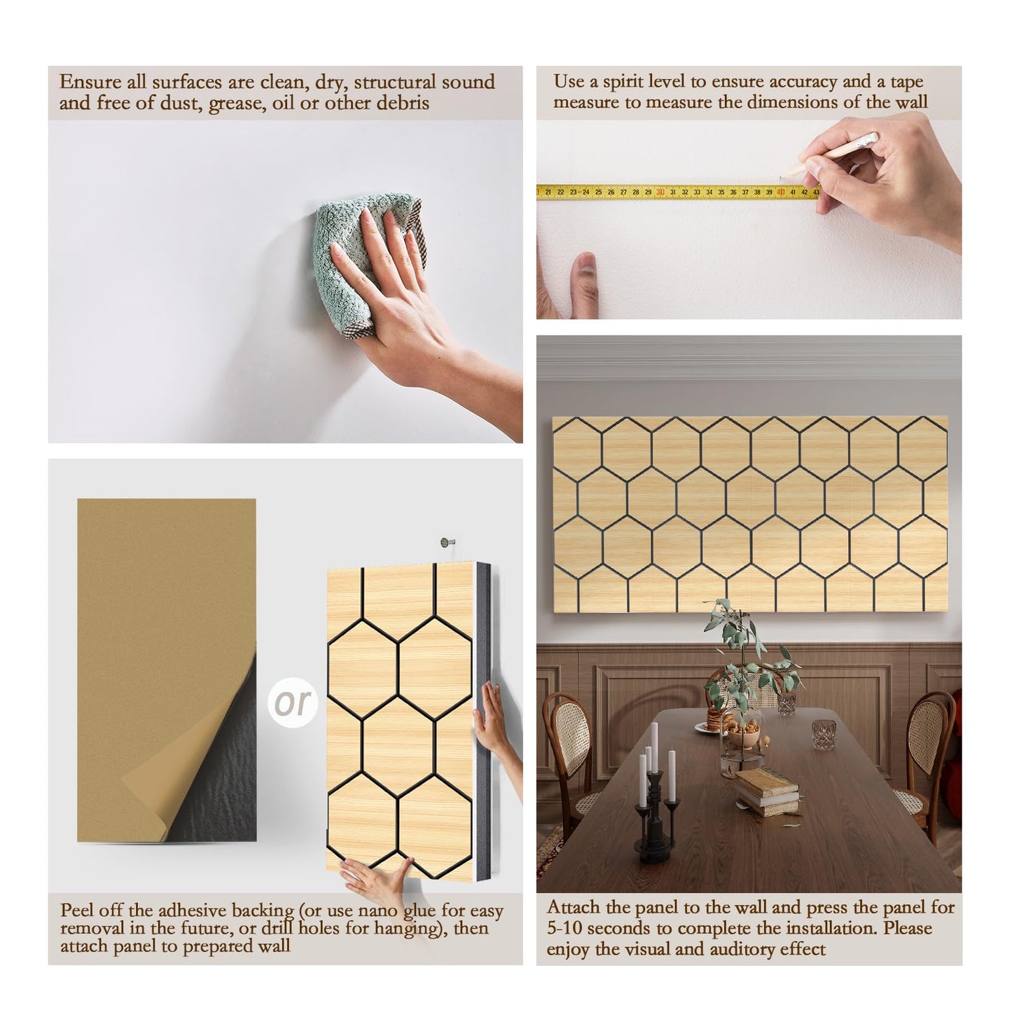 4Pack Acoustic Wall Panel Self-Adhesive Soundproof Foam Panels for Wall, 3D Perforated Tri-Layer Polyester Fiber Decorative Acoustic Insulation for Recording Studio, Office, Home, 24×12×1.78", Hexagon