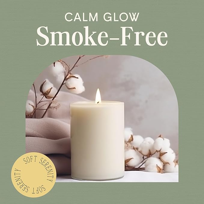 Mister Candle Dripless Vanilla Scented Ivory Pillar Candles Set of 3, Hand Made Vanilla Pillar Candles with Essential Oils for Home Decor, Premium Wax, 60 Hr Burn Time (3x4 inch)