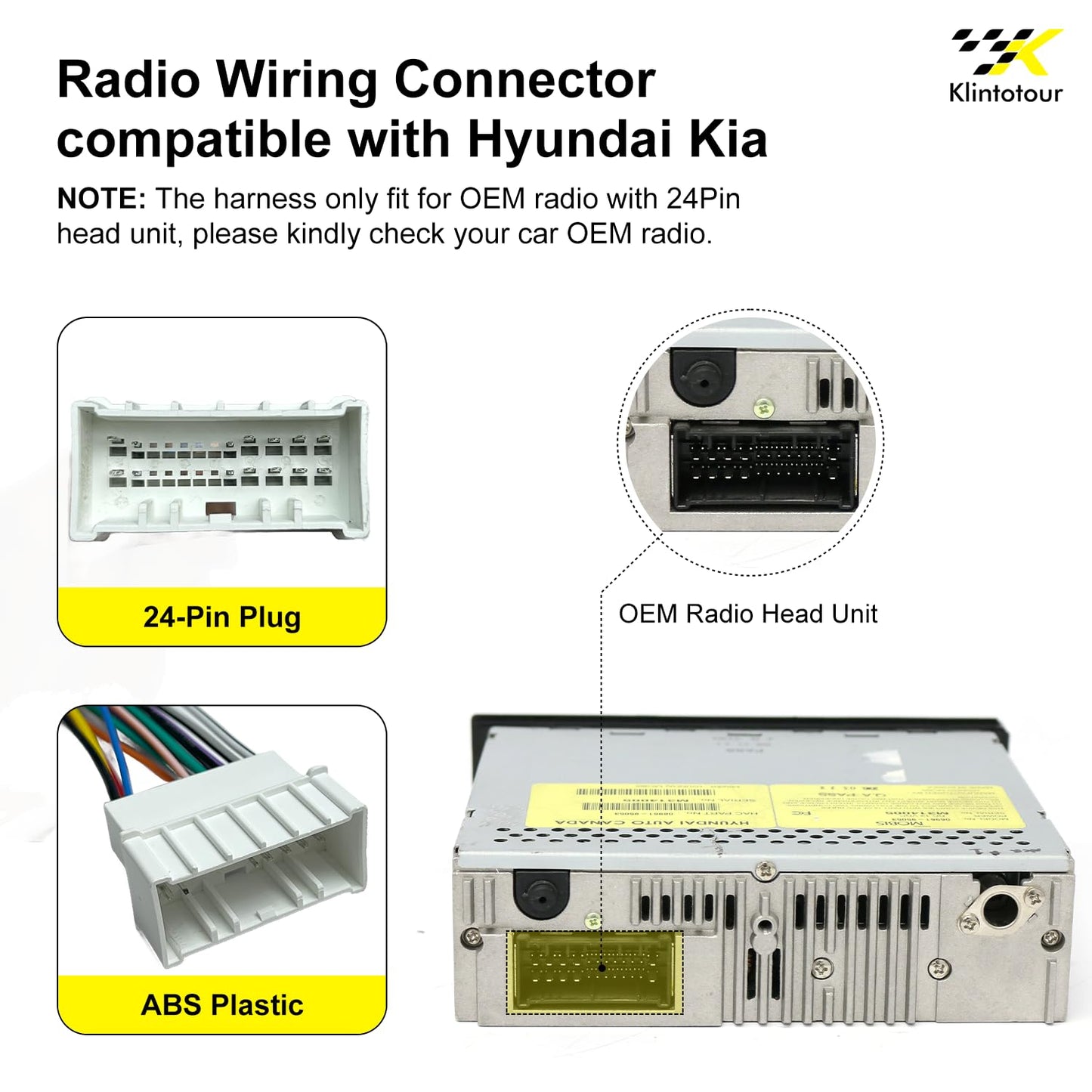 2006-2008/Kia 2005-2008, Radio Wiring Harness Compatible with Hyundai Stereo Installation Wire Harness Aftermarket