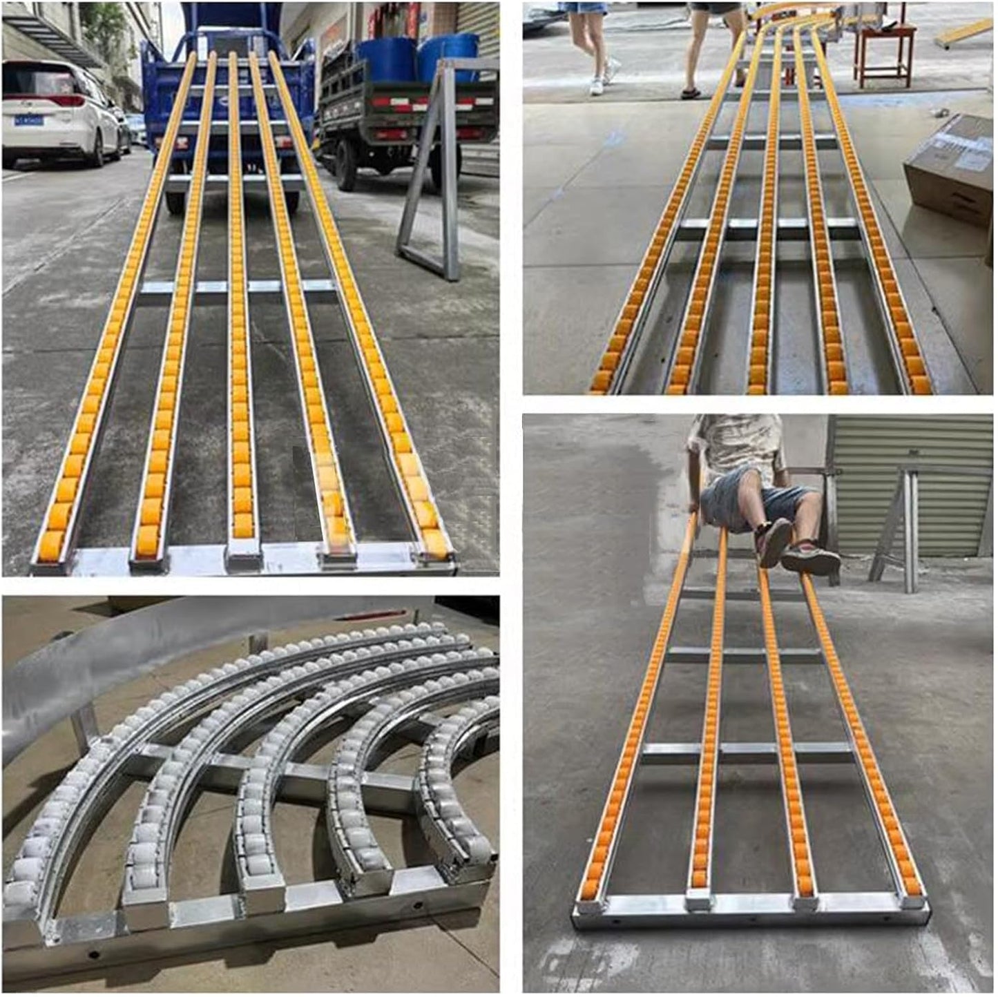 JIANSMZ Gravity Conveyor Stainless Steel Roller Stands，Light-Duty Gravity Conveyor,Unpowered Unloading Pulley for Freight Handling Warehouses Delivery Unloading Roller(5-Slide,300cm Long)