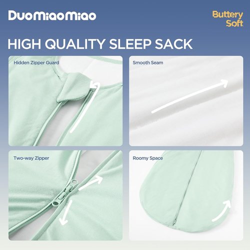 Duomiaomiao Baby Sleep Sack - Buttery Soft Bamboo Rayon | 2-Pack, 6-18 Months, 1.0 TOG, 2-Way Zipper