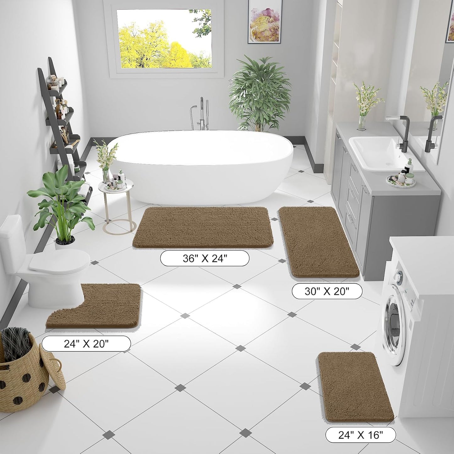OLANLY Bathroom Runner Rugs - Extra Soft Chenille Bath Mats | Quick-Dry, Machine Washable, 47x20, Tan