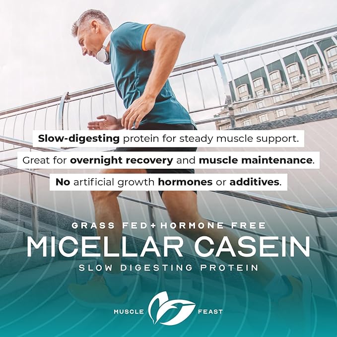Muscle Feast Grass Fed Micellar Casein Protein Powder, Pasture Raised & Hormone Free, Slow Digesting Casein Protein - Supports Overnight Muscle Recovery, Gluten Free Protein Powder - Unflavored, 4lb
