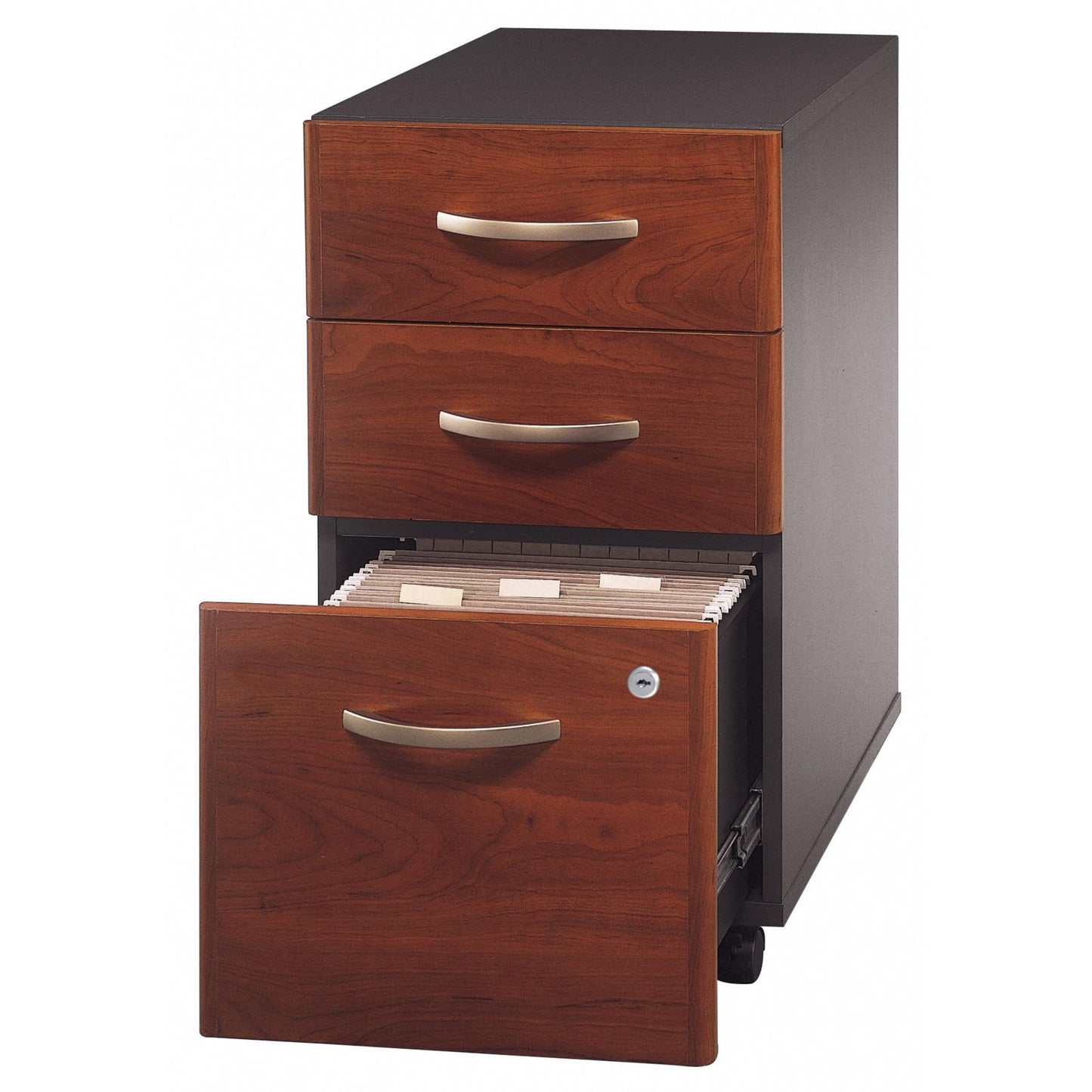 Bush Business Furniture Series C 3 Drawer Rolling File Cabinet in Hansen Cherry, Fully Assembled Under Desk Storage with Wheels for Home and Professional Office