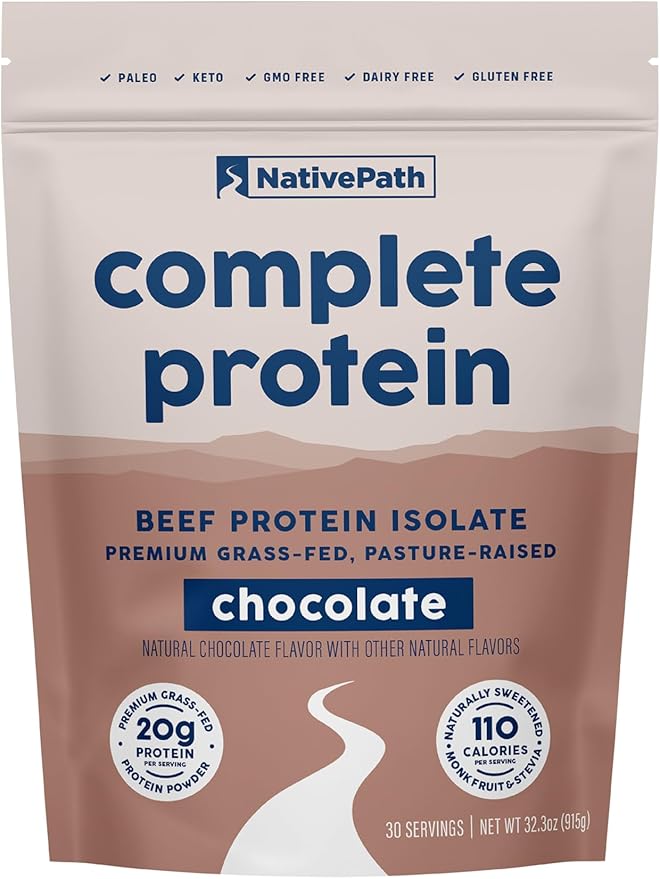 NativePath Complete Beef Protein Powder Isolate ??Grass-Fed, Pasture-Raised, Dairy & Lactose Free, Gluten Free, Zero Sugar, MCTs & Amino Acids ??20g Protein, Chocolate Flavor, 30 Servings