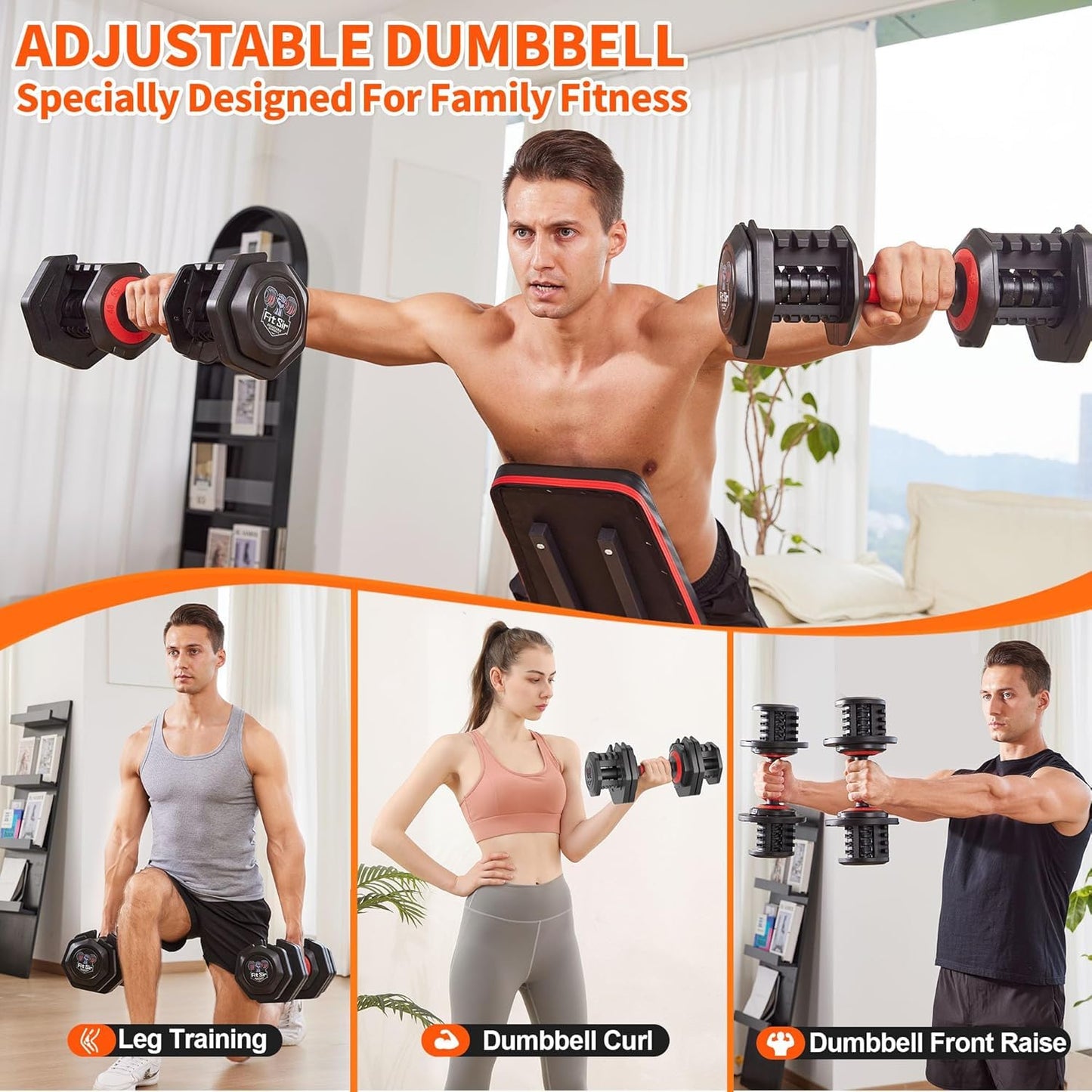 55LB Adjustable Dumbbell Set,10 in 1 Free Weights Dumbbell of 2 with Secure Locking Mechanism for Safe,1 Sec Speed Adjustment Men/Women Gym and Home Strength Training Equipment.