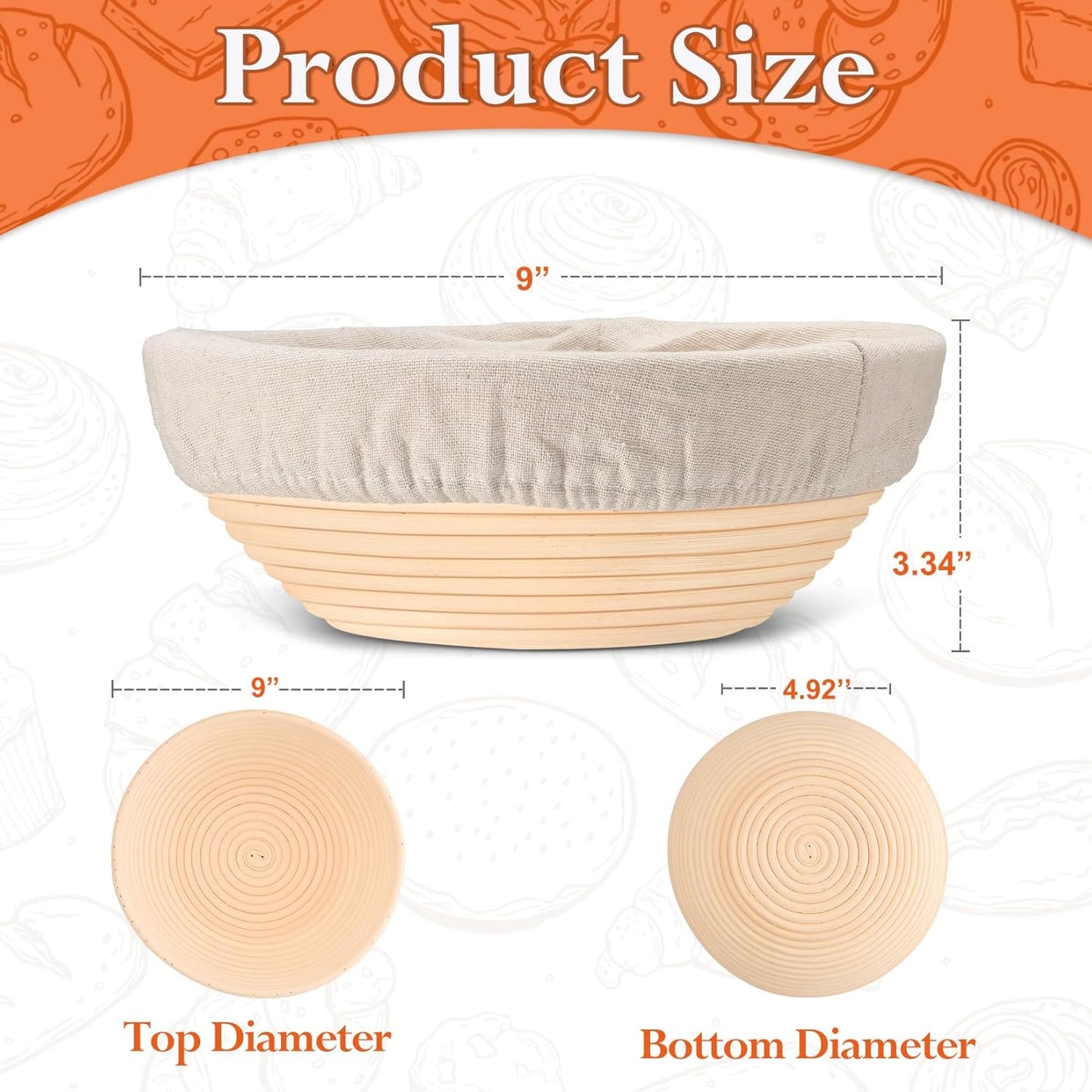 P&P CHEF 9-Inch Bread Proofing Baskets - Set of 2 Handmade Rattan Dough Making Baskets | Ideal for Sourdough Baking