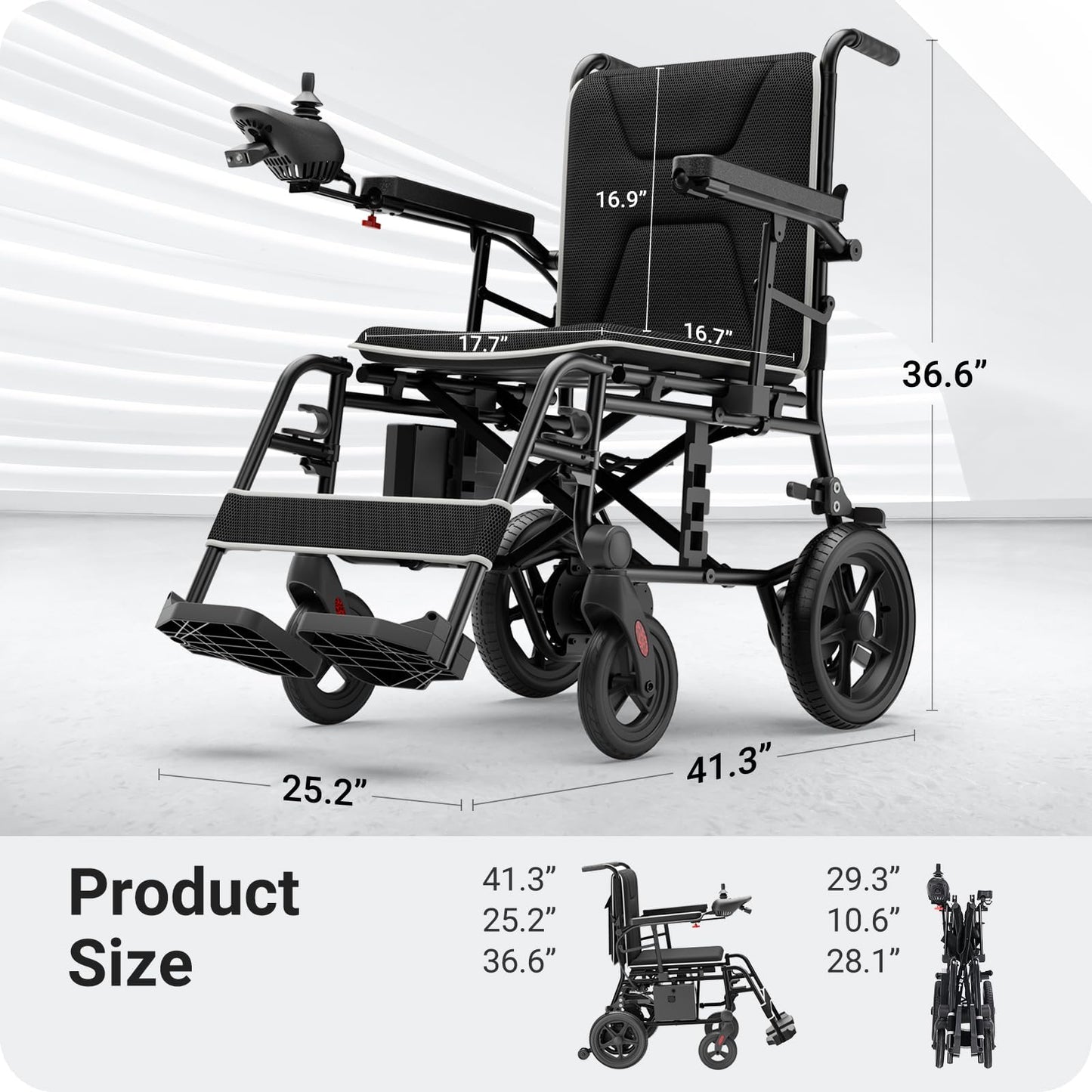 VERPAL 34lbs Lightweight Electric Wheelchair for Adults, 500W Foldable Electric Wheelchairs with 220 lbs Capacity, 12Ah 12.5 Miles All Terrain Power Wheelchair for Home, Hospital, Nursing Home, Park