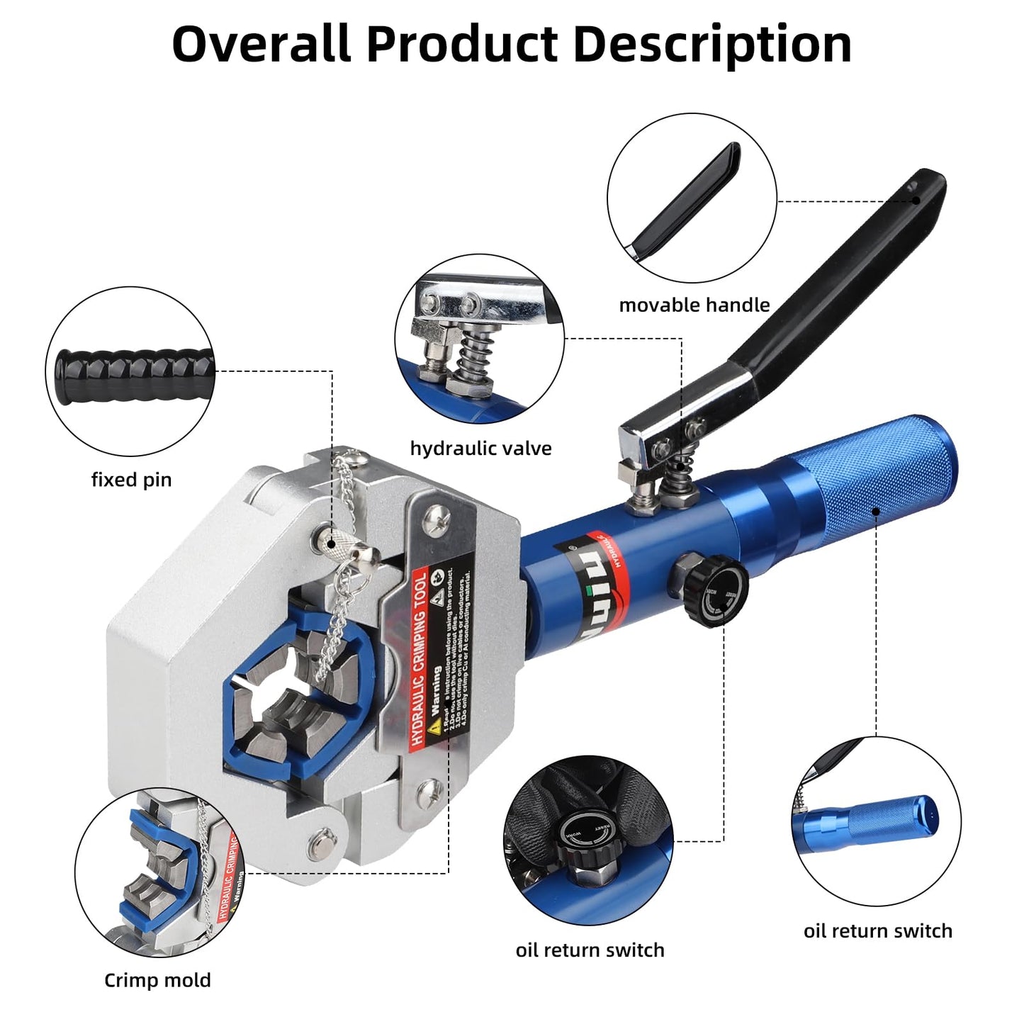 Nuiu FS-7842A Hydraulic Hose Crimper Kit - 8T Handheld Crimping Tool w/Quick-Lock Dies, 7 Molds for Auto A/C, HVAC & Industrial Piping (3/8"-7/8")