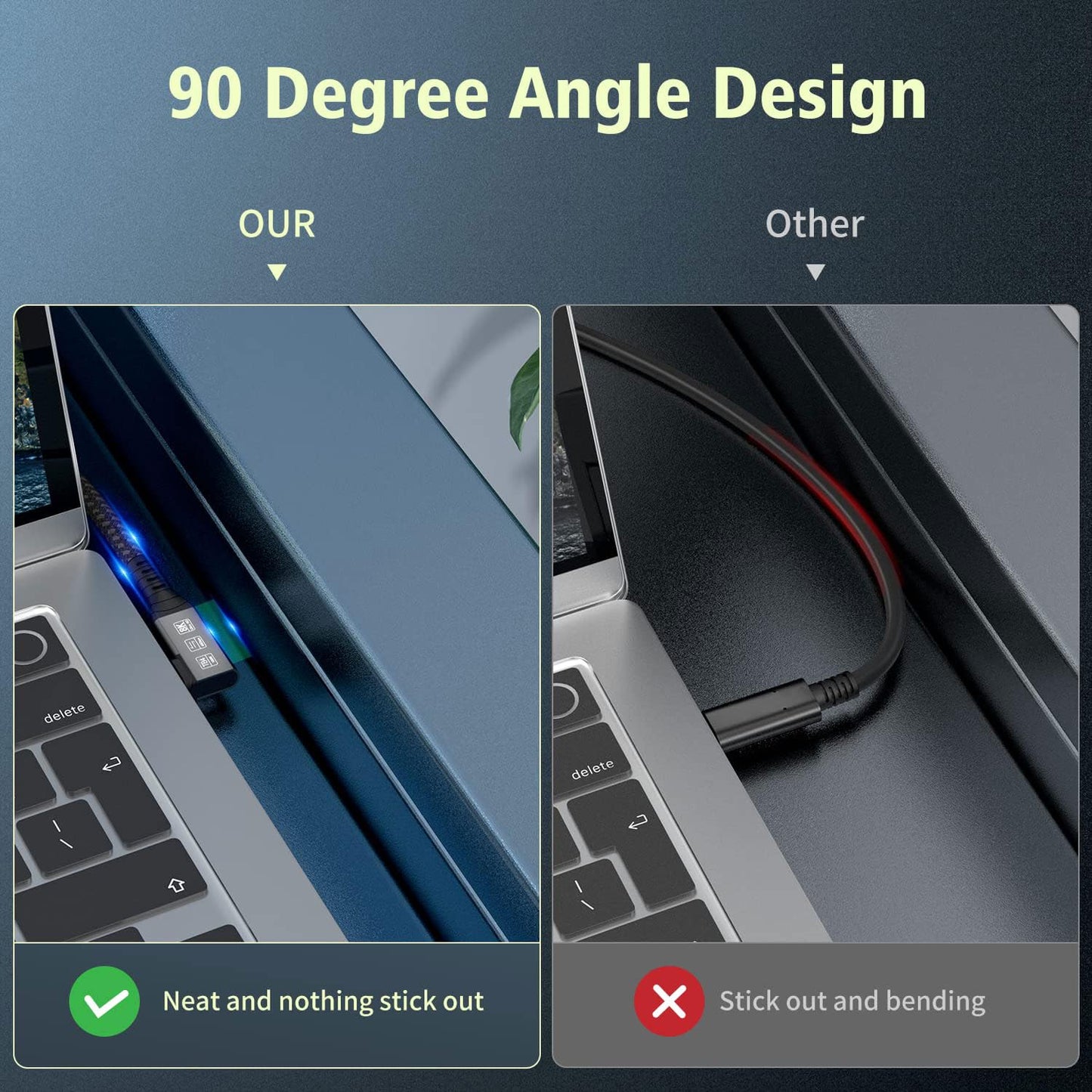 4 40Gbps, 90 8K 100W, 3/USB 4/3/Mac 2.6ft USB C Thunderbolt Extension Cable Right Angle Male to Famale Extender Cord