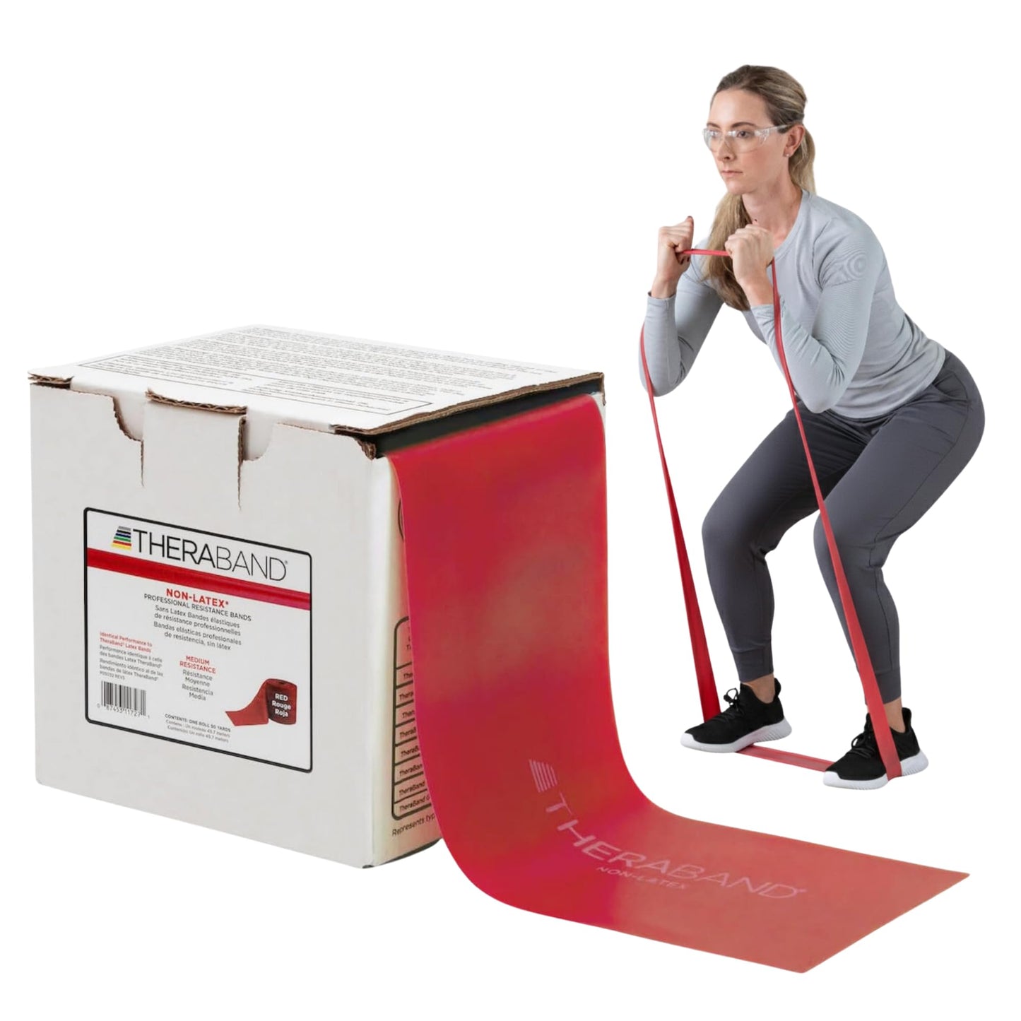 THERABAND Resistance Band Red, Medium, 25-Yd Roll, Latex-Free Elastic Exercise Band for Physical Therapy, Yoga, Pilates, Stretching, Home Workouts, Cut-to-Length, Color-Coded Resistance Levels