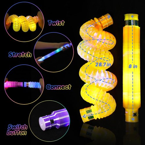 Gigilli Glow Sticks Party Favors - 12 Pcs Light Up Pop Tubes & Glow Necklaces for Kids 4-12