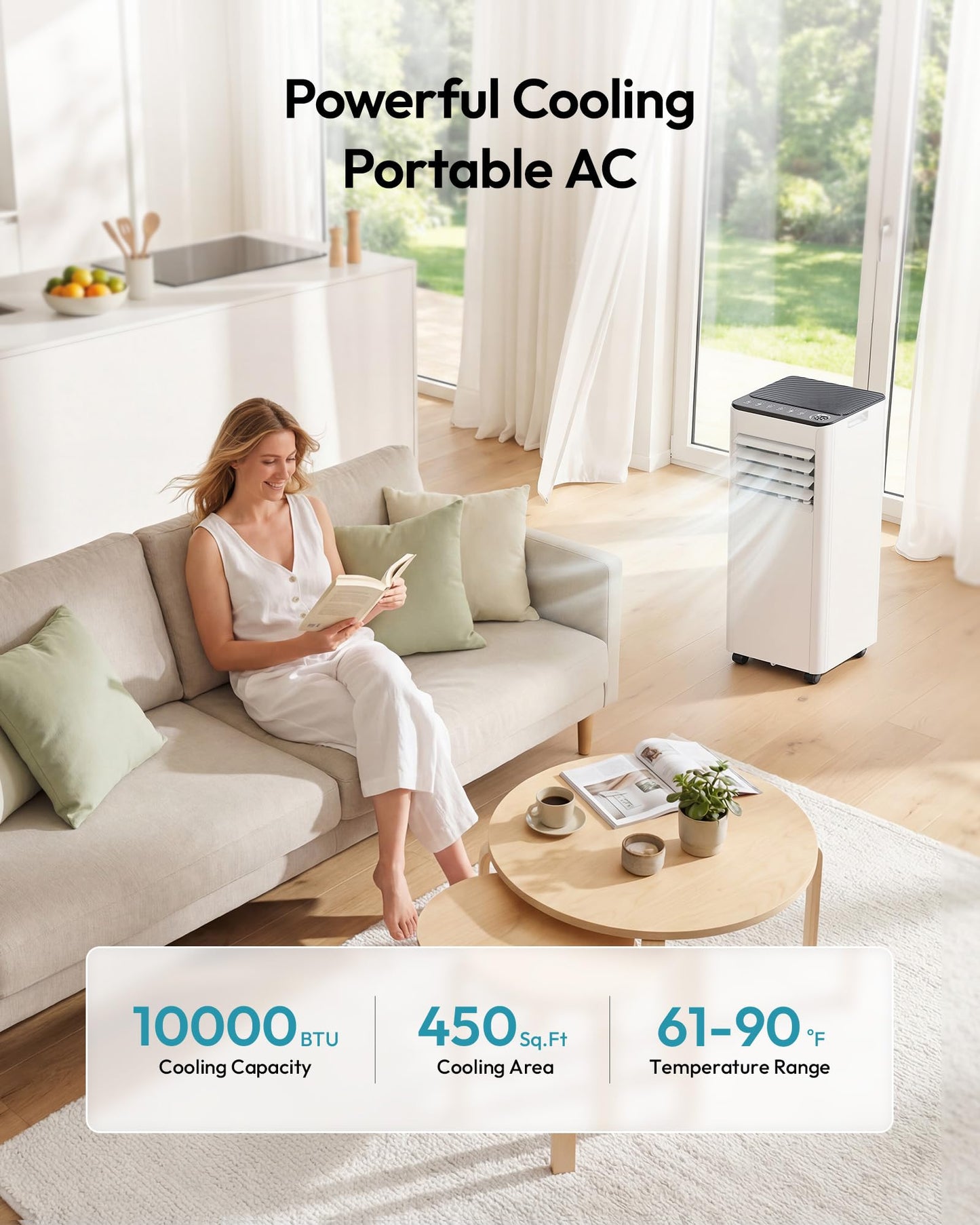 EUHOMY 10,000 BTU Portable Air Conditioners, 4-in-1 Portable AC Unit Cools Up to 450 Sq.Ft, Portable Air Conditioner with Cool, Fan, Dry, Sleep Modes with Remote Control, 50 dB, 24H Timer, for Bedroom