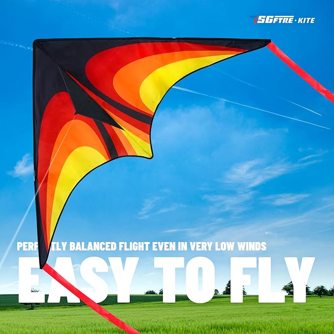Red Large Delta Kite Flying Toys for Kids & Adults Easy to Fly，Kites Handle Line Outdoor Sports Kite Nylon Professional Wind Kites