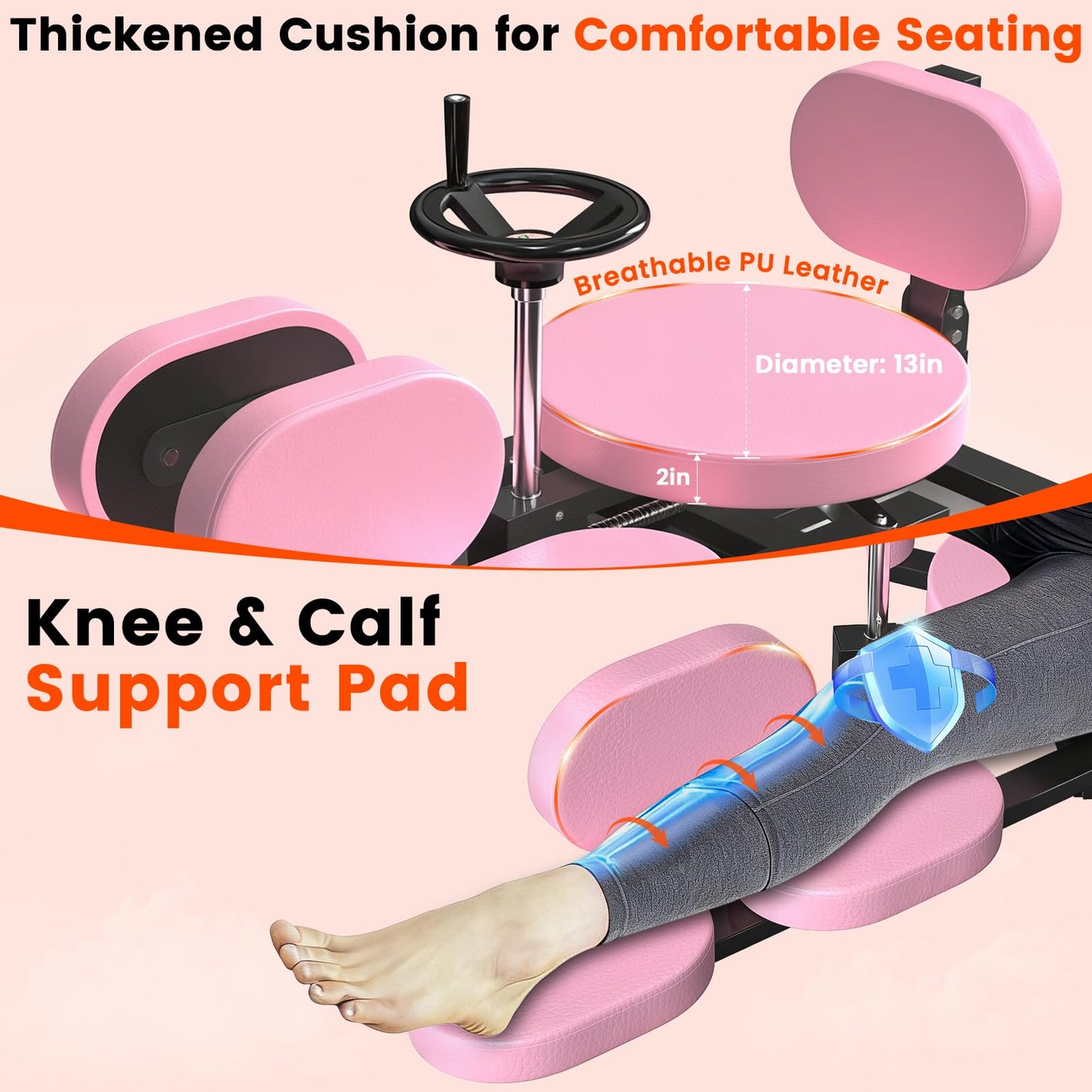 Leg Stretcher, 220LBS Split Machine for Fexibility & Splits Training, 0-200° Adjustable Stretching Equipment for Home Gym, Heavy Duty Steel Frame Leg Stretching Training Machine (Pink)