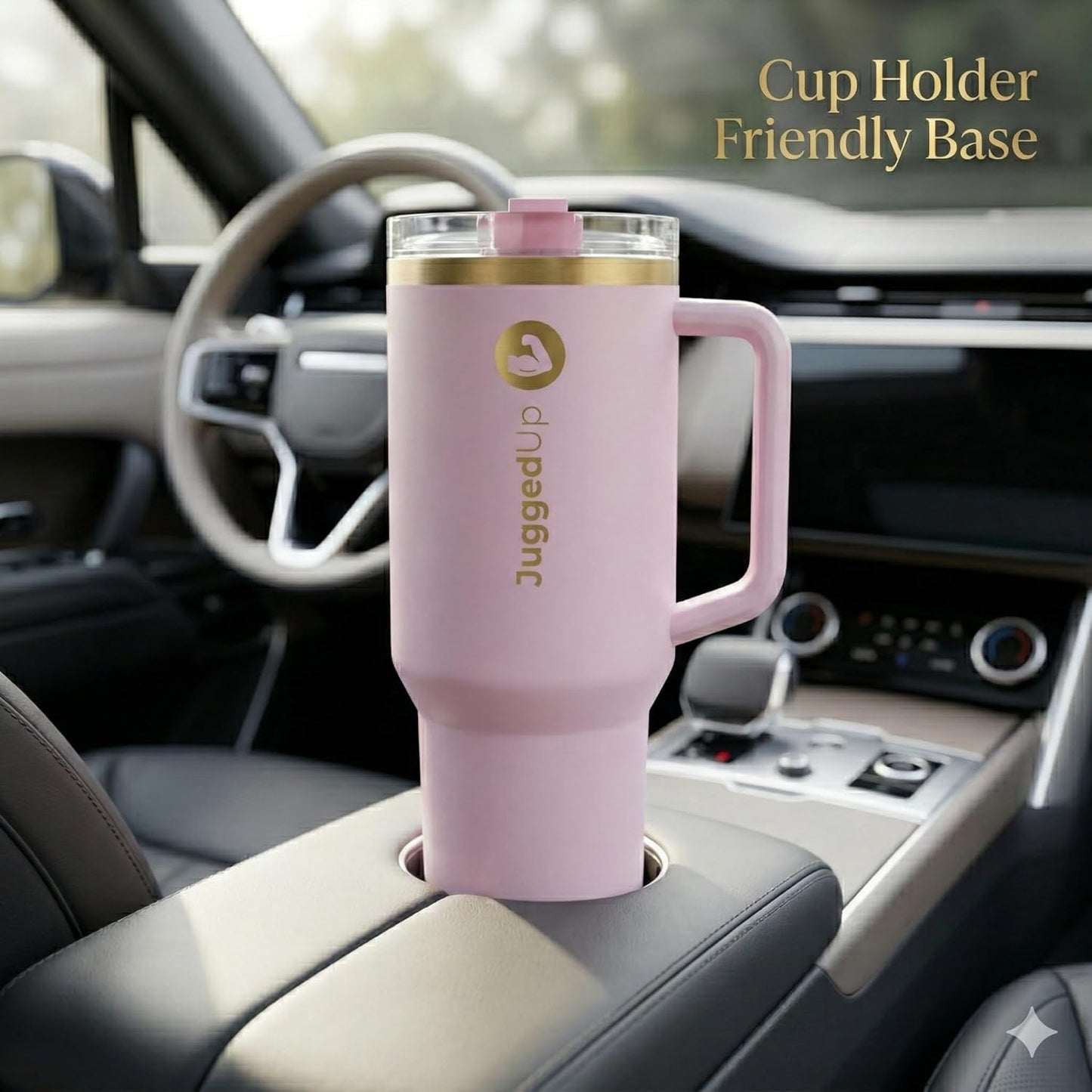 Skiennix 40oz Insulated Stainless Steel Tumbler - Leak-Proof Travel Mug with Handle & Flip Straw Lid | BPA-Free, Blush Gold