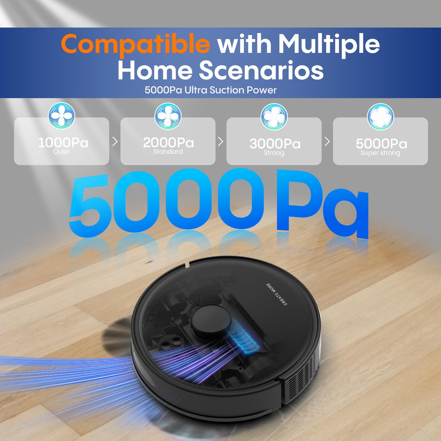 eitton Robot Vacuum and Mop Combo, 5000Pa Powerful Suction, Advanced Smart Mapping, Ideal for Pet Hair, Dust