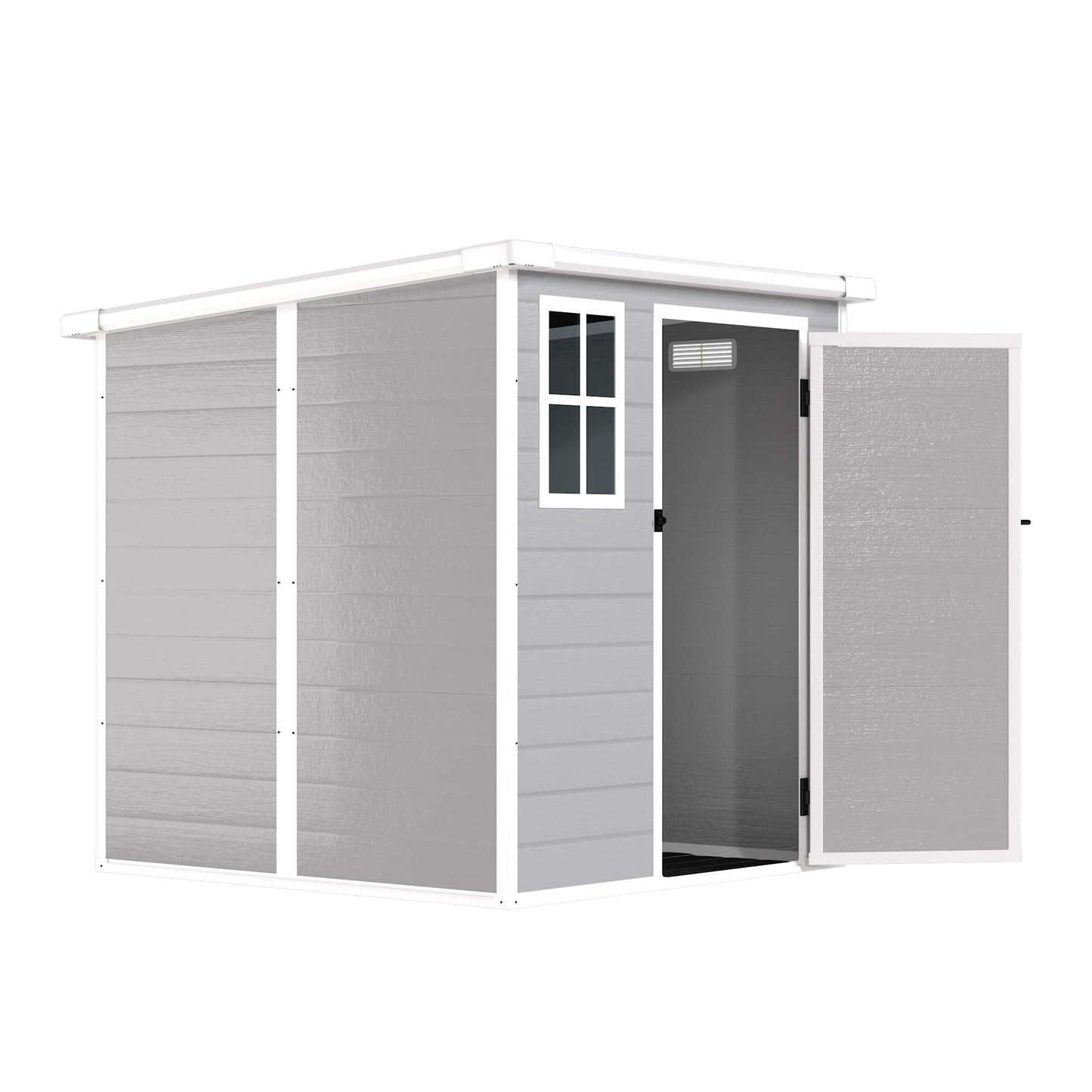 Outdoor Storage Shed 6x6 FT, Resin Lean to Shed with Floor, Window, Lockable Door, Waterproof Outside Sheds Patio Furniture Tool Shed for Bike, Garbage Can, Lawn Mower (Grey, 6 * 6ft)